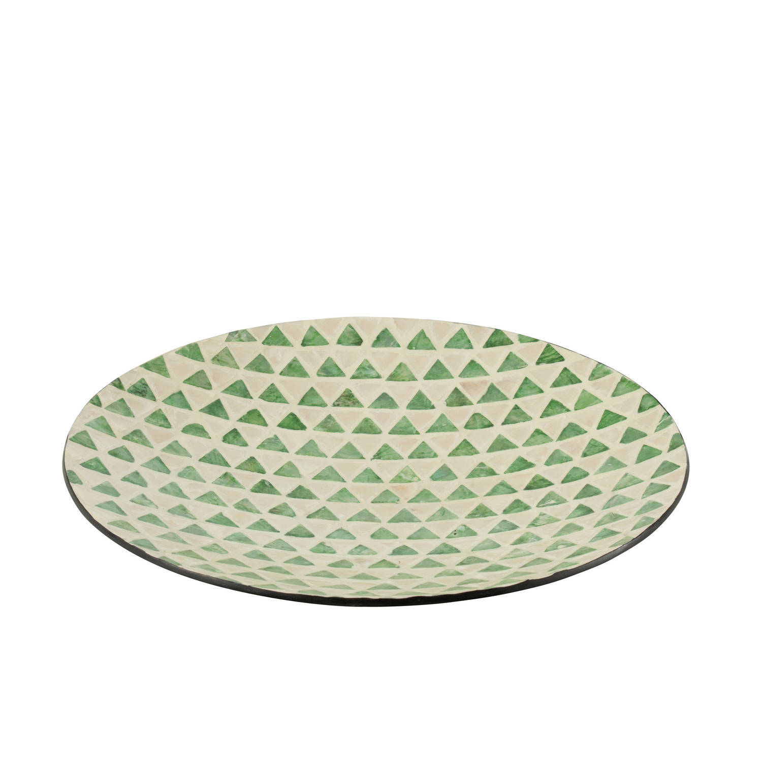 J-line - Plateau Nuye Rond Schelpen/papier Groen - 45x45x6cm