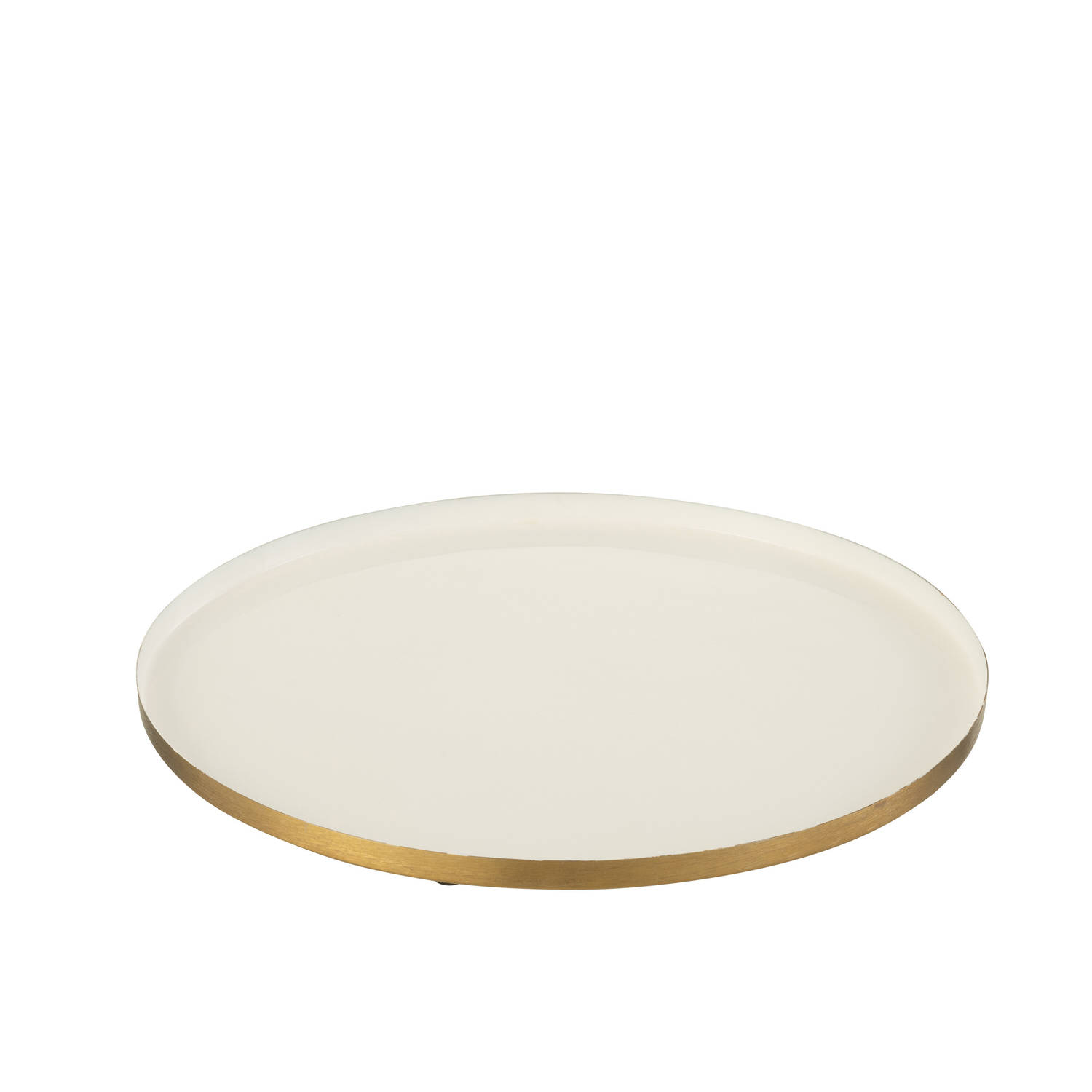 J-line - Plateau Rond Metaal Wit/goud - 41x41x1.5cm