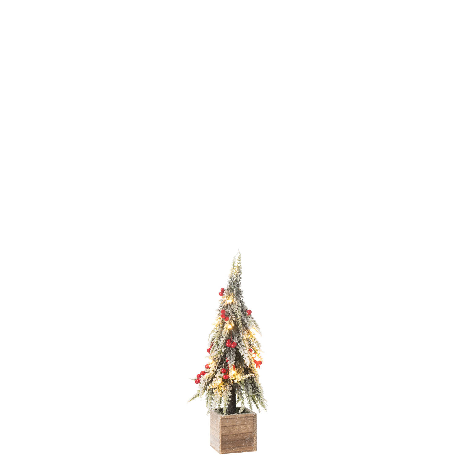 J-line - Kerstboom+led Kunststof Sneeuw Groen/rood Small - 13x13x40cm