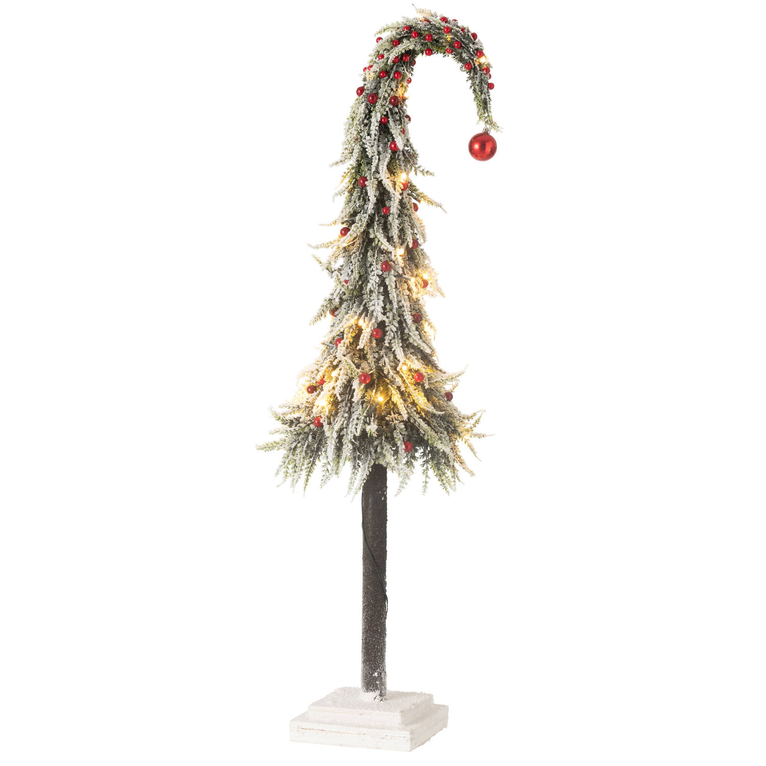 J-line - Kerstboom Muts+led Kunststof Sneeuw Groen/rood Large - 23x23x100cm