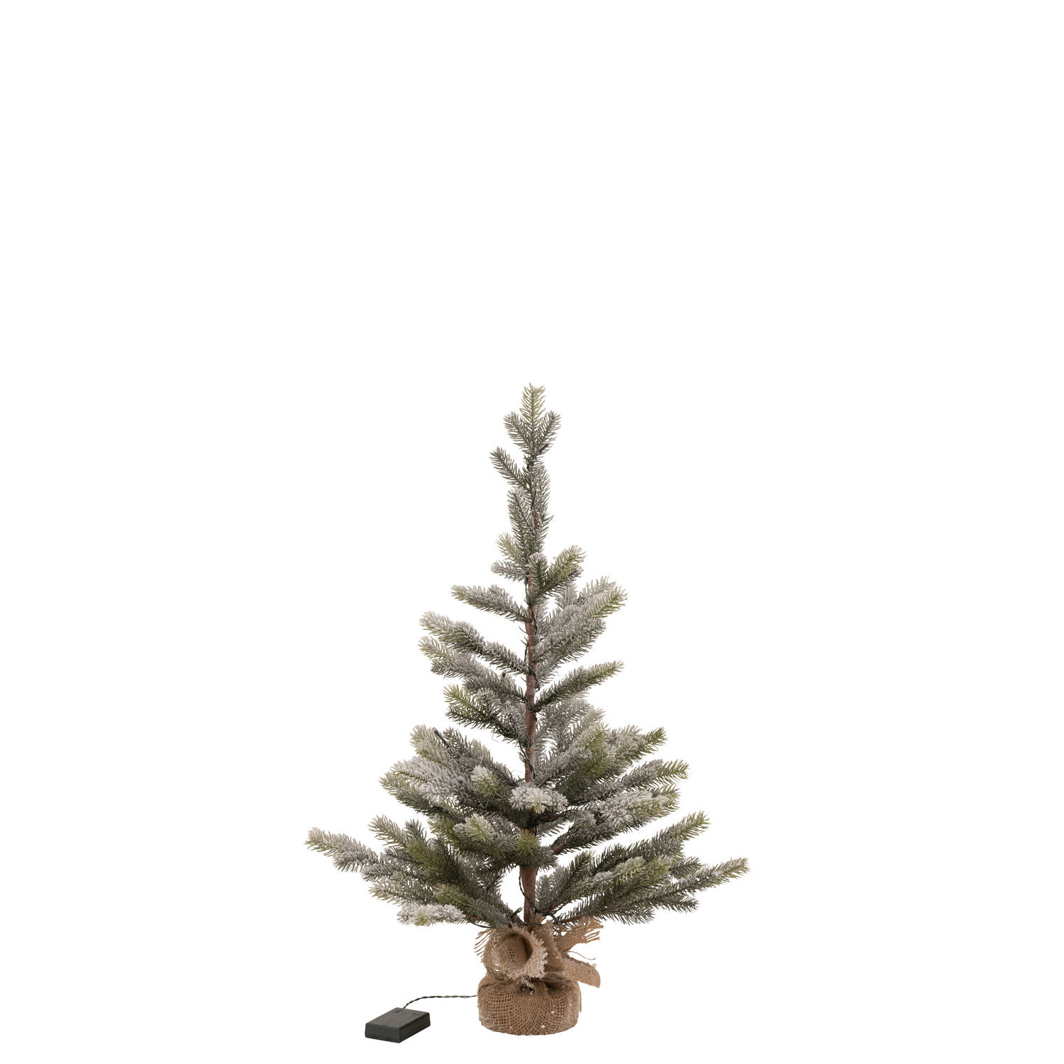 J-line - Kerstboom Besneeuwd+led+batterij In Pot Jute Plastiek Groen Medium - 33x33x81cm