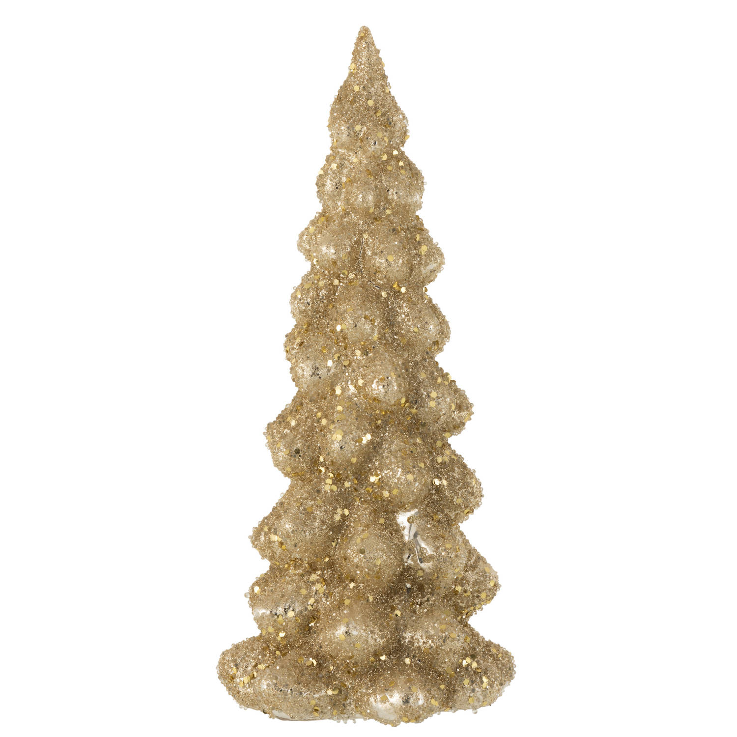 J-line - Kerstboom Deco Suiker Glas Blinkend Goud Large - 14x14x35cm