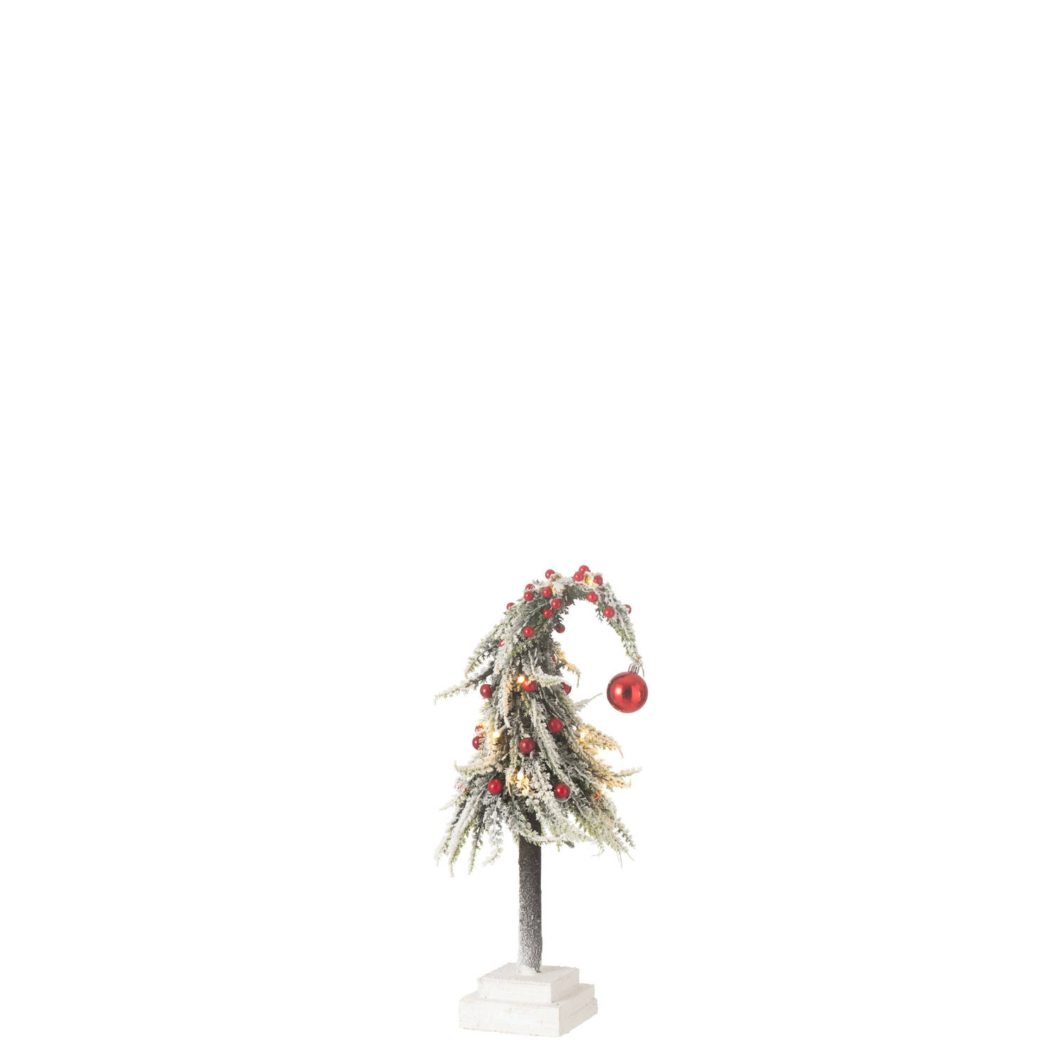 J-line - Kerstboom Muts+led Kunststof Sneeuw Groen/rood Small - 15x15x45cm