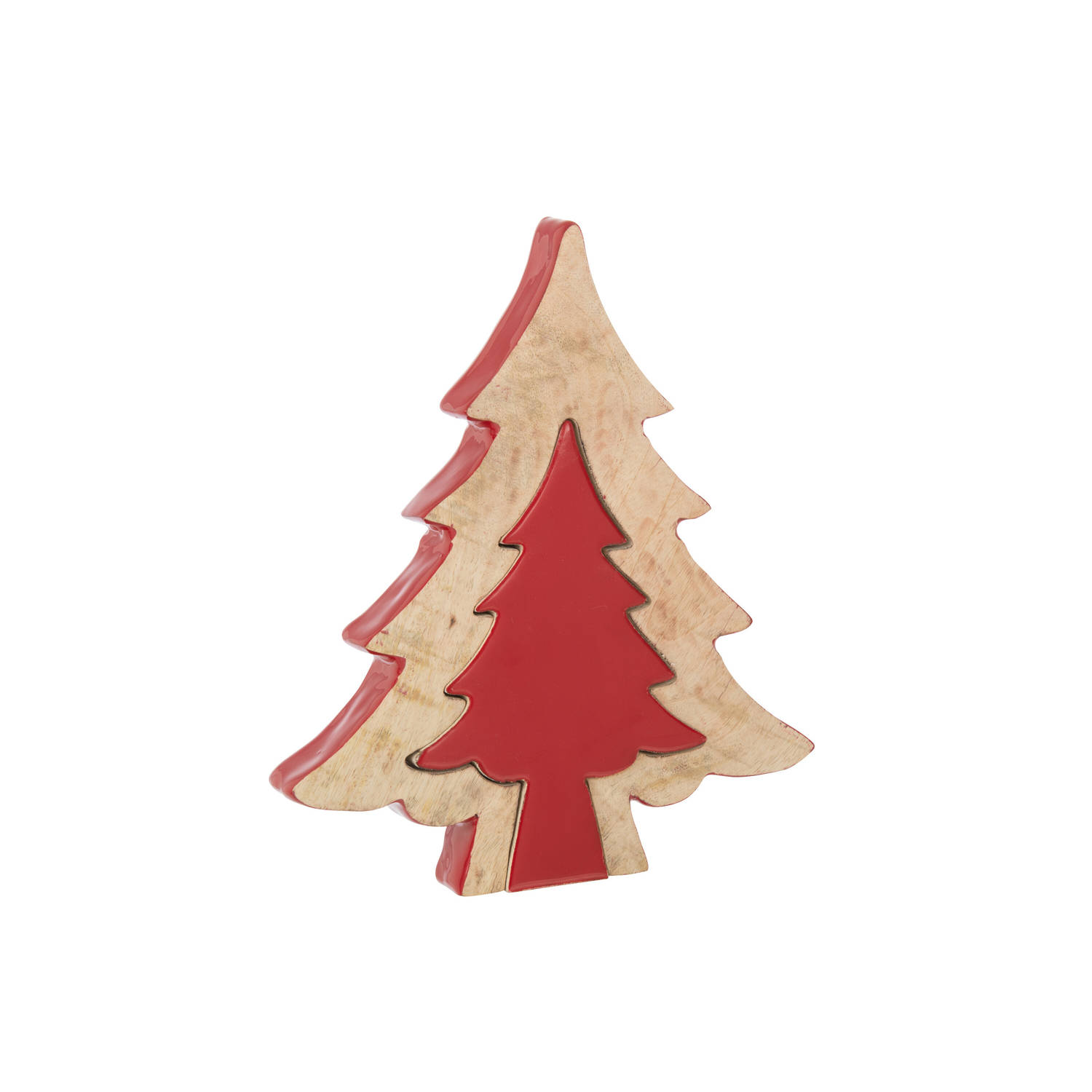 J-line - Puzzel Kerstboom Mango Rood L - 24.5x4x30cm