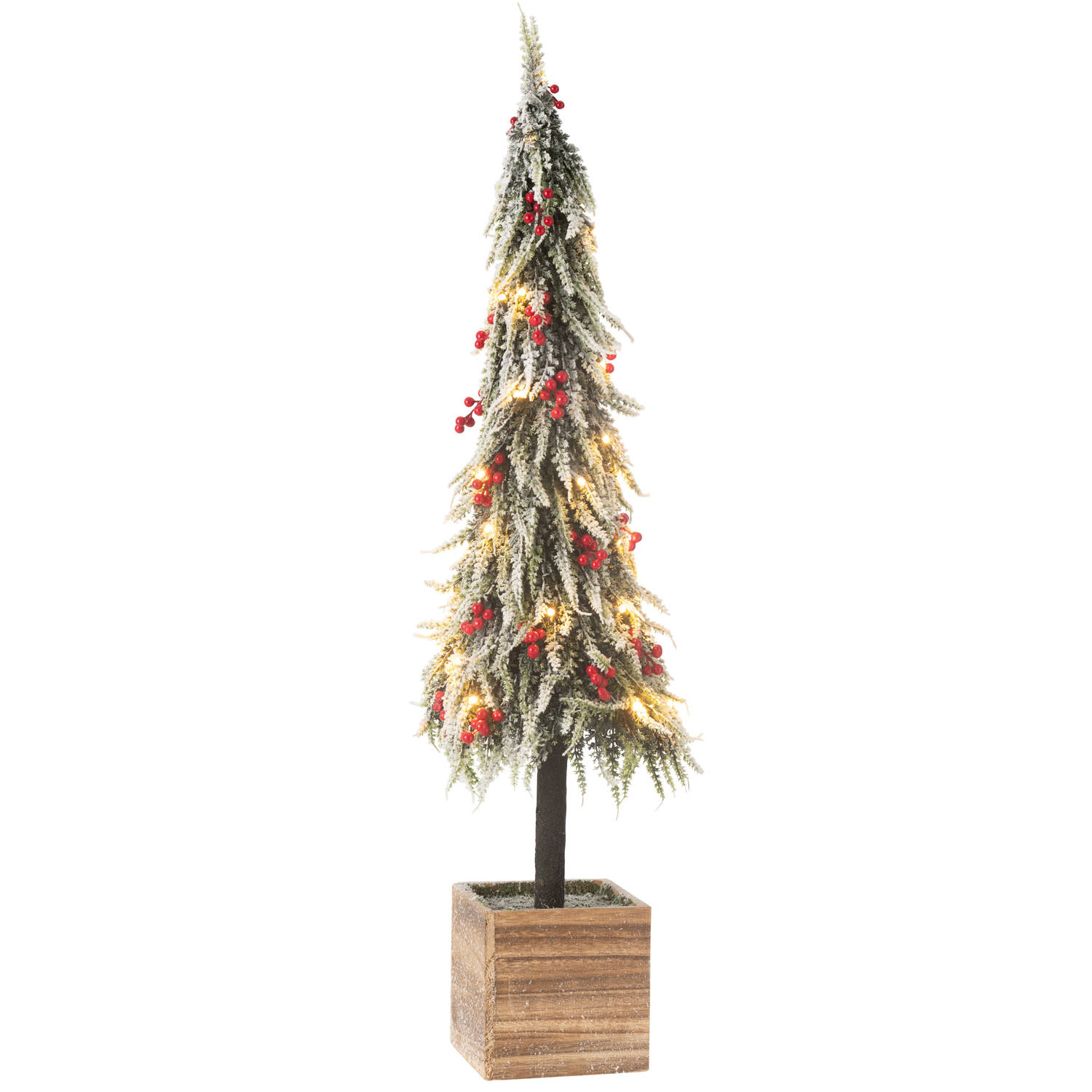 J-line - Kerstboom+led Kunststof Sneeuw Groen/rood Extra Large - 22x22x95cm