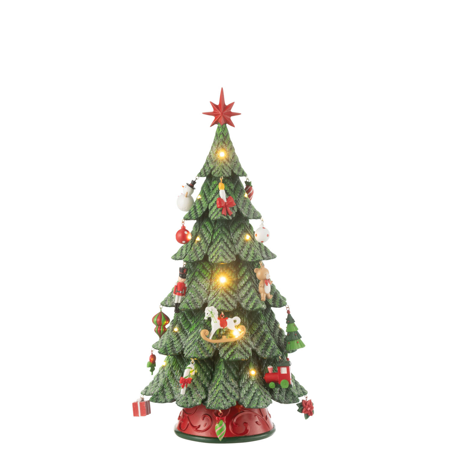 J-line - Kerstboom Led Ornamenten Resine Mix Small - 24.5x24.5x51.5cm