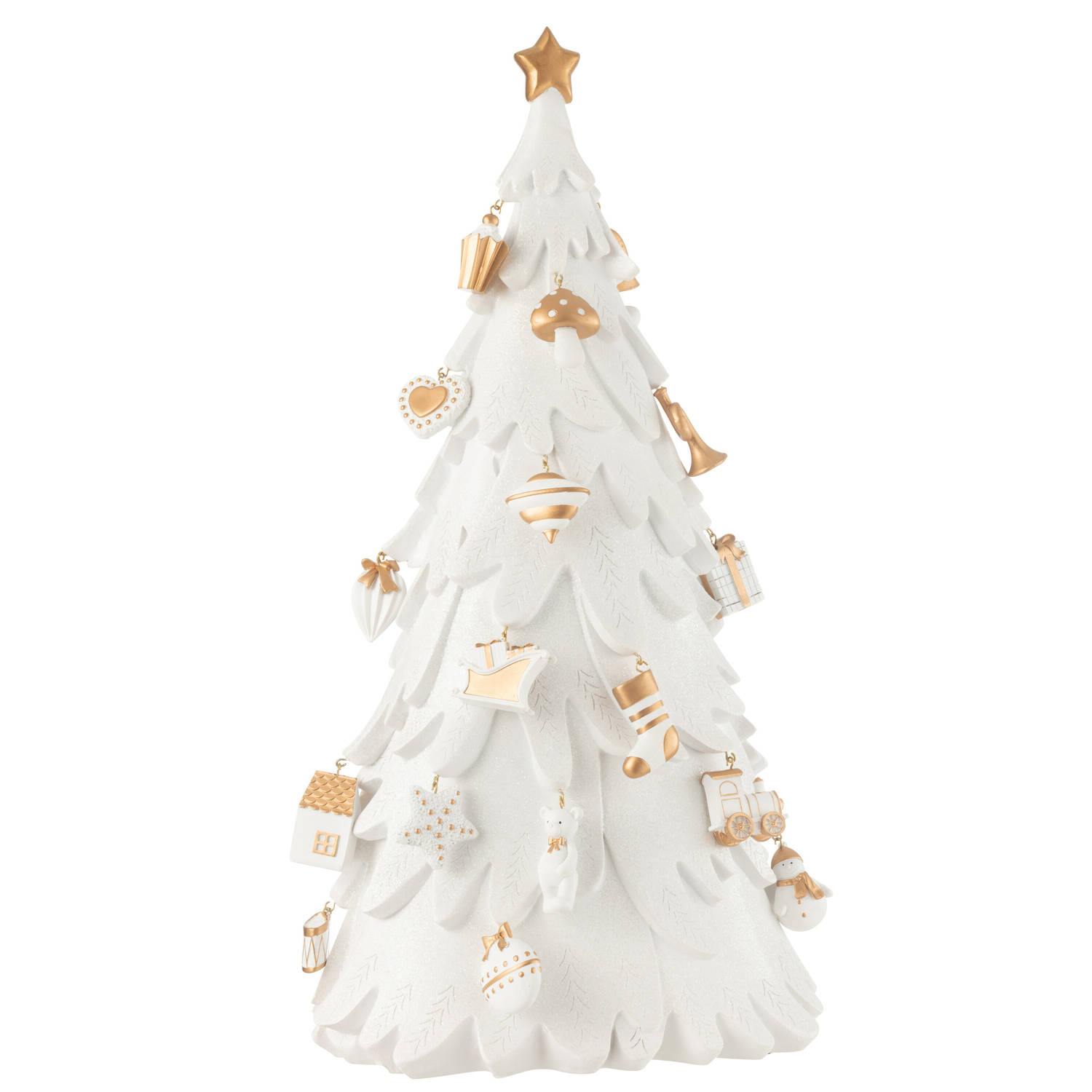 J-line - Kerstboom Ornamenten Resine Wit/goud Large - 33.5x21x63cm