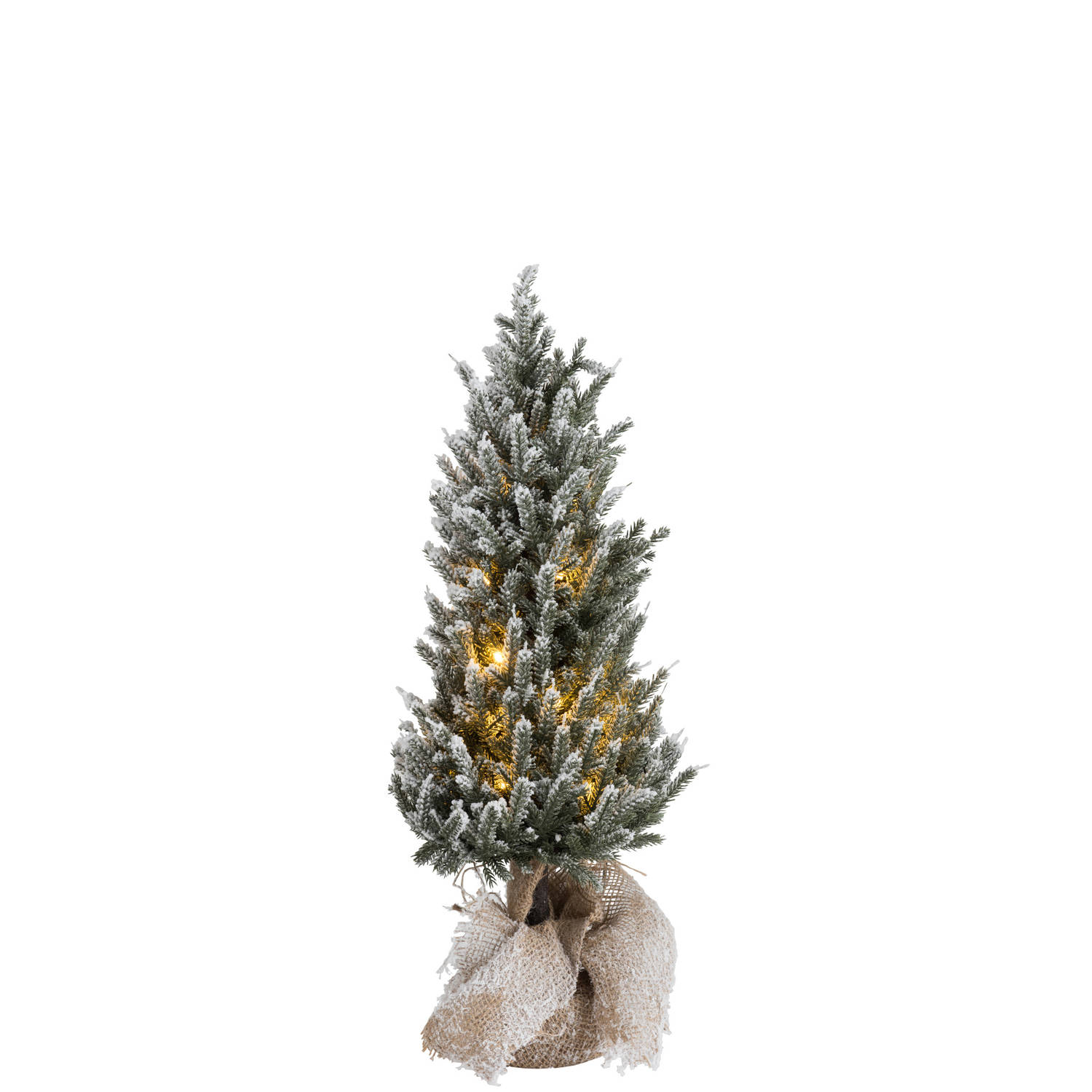 J-line - Kerstboom+led+pot Jute Plastiek Besneeuwd Groen Medium - 29x29x58cm