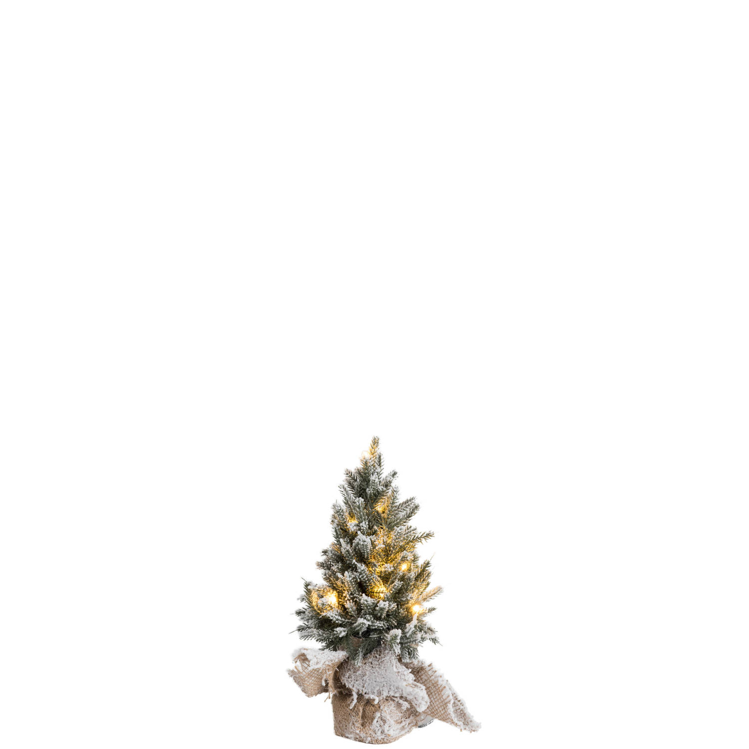 J-line - Kerstboom+led+pot Jute Plastiek Besneeuwd Groen Extra Small - 18x17.5x29.5cm