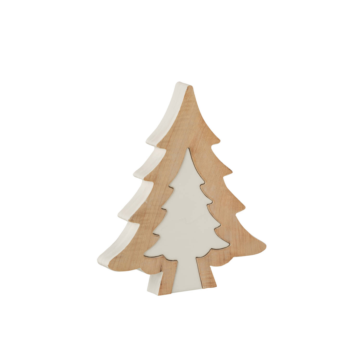 J-line - Kerstboom Puzzle Mango Hout Wit/white Wash Large - 30x26x3.5cm