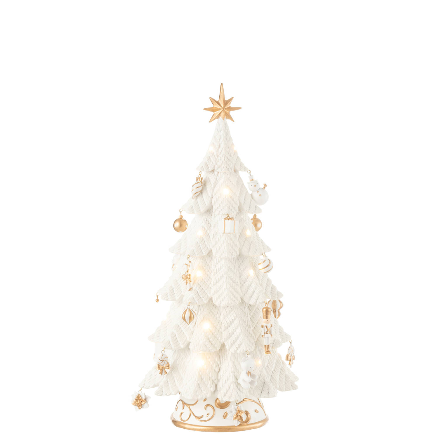 J-line - Kerstboom Led Ornamenten Resine Wit/goud Small - 24.5x24.5x51.5cm