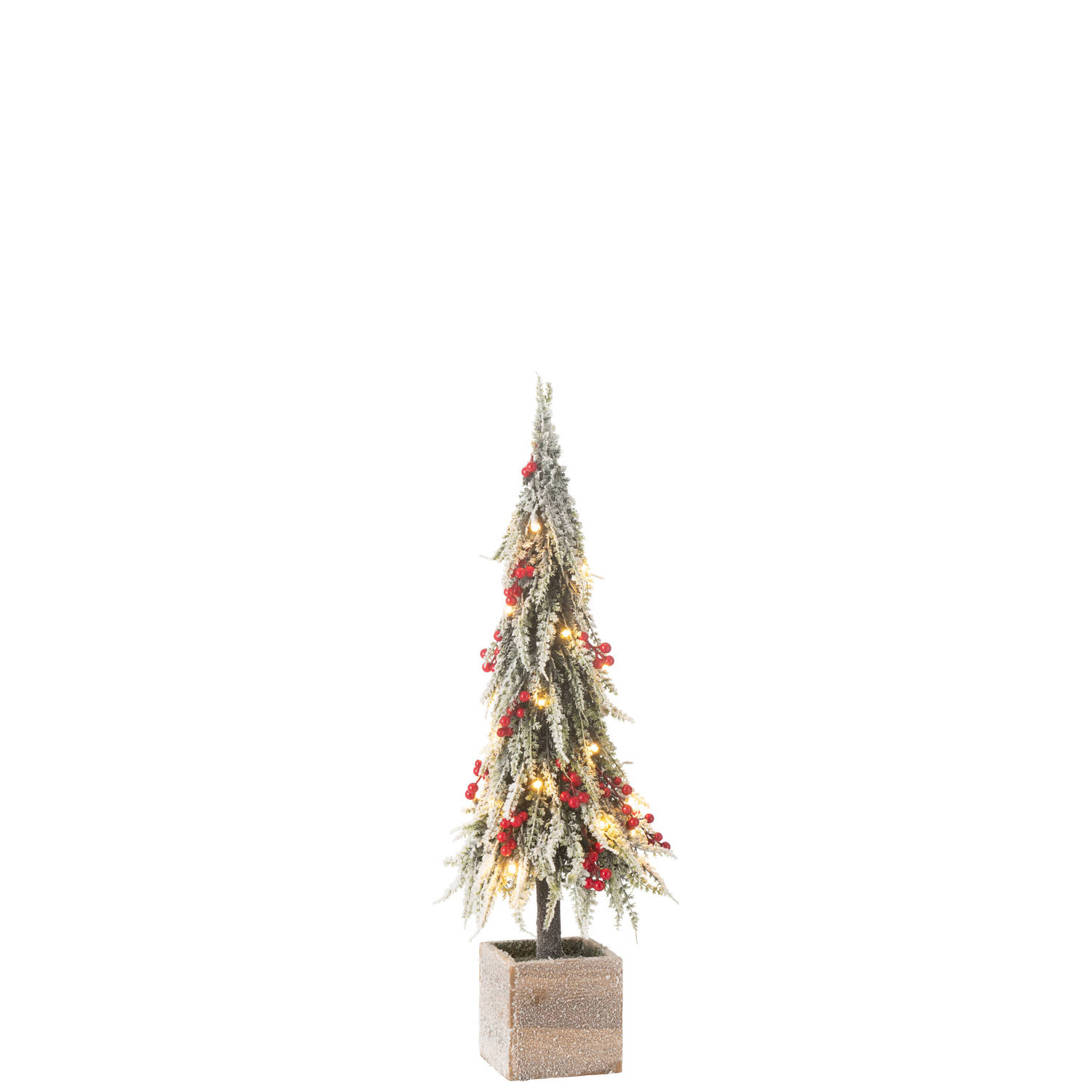 J-line - Kerstboom+led Kunststof Sneeuw Groen/rood Medium - 16x16x60cm