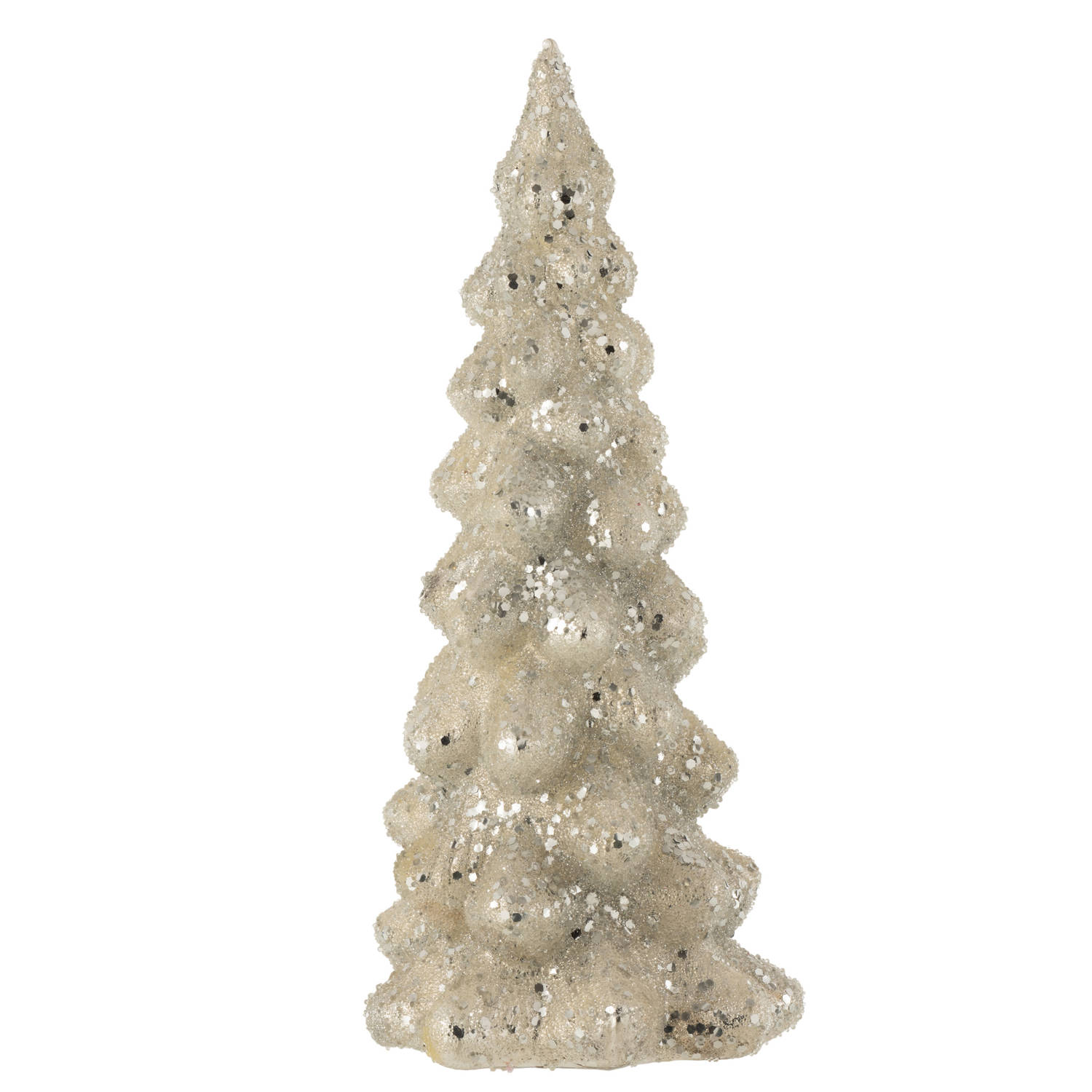 J-line - Kerstboom Deco Suiker Glas Blinkend Licht Grijs/zilver Large - 14x14x35cm