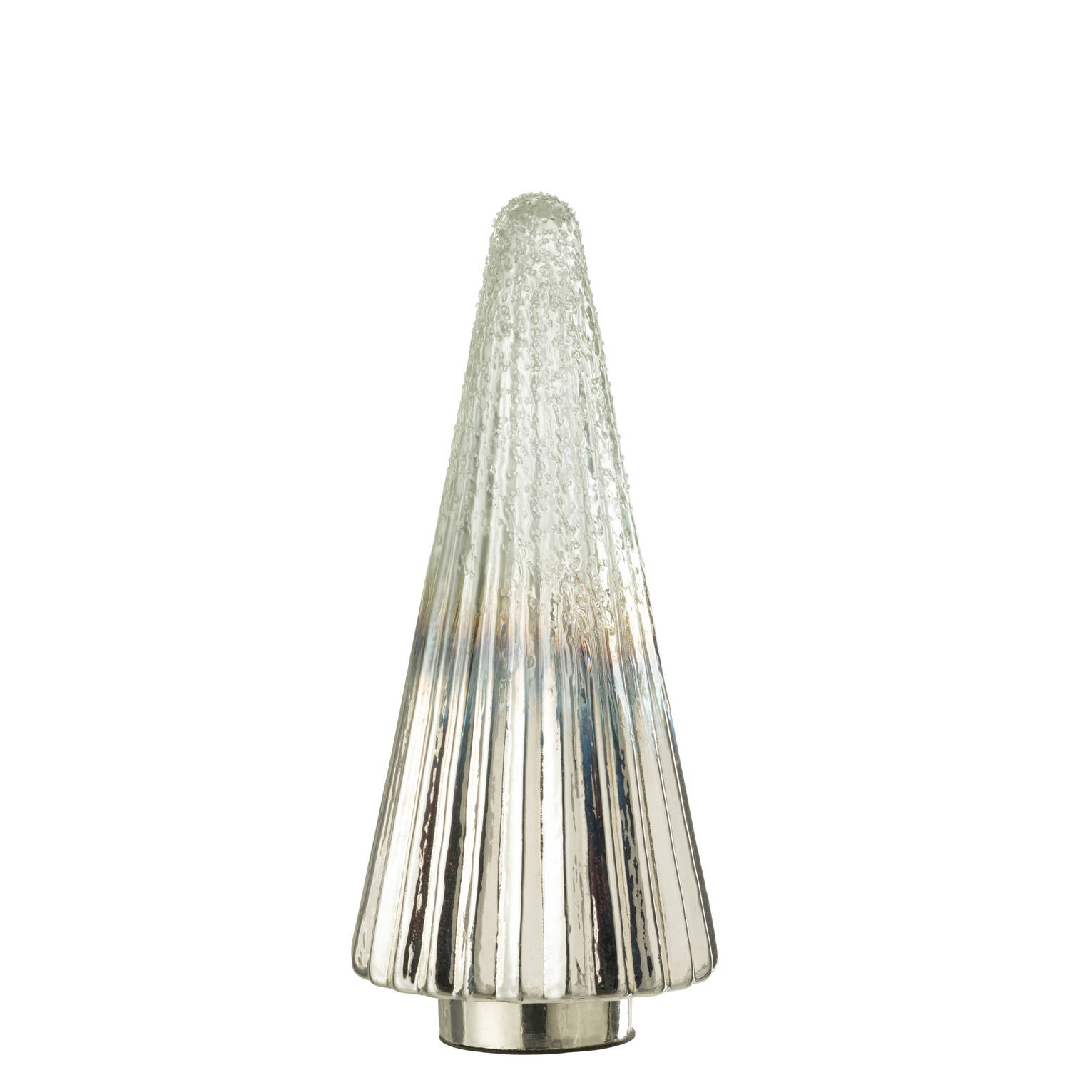 J-line - Kerstboom Geribbeld Glas Zilver/transparant Large - 14x14x36cm