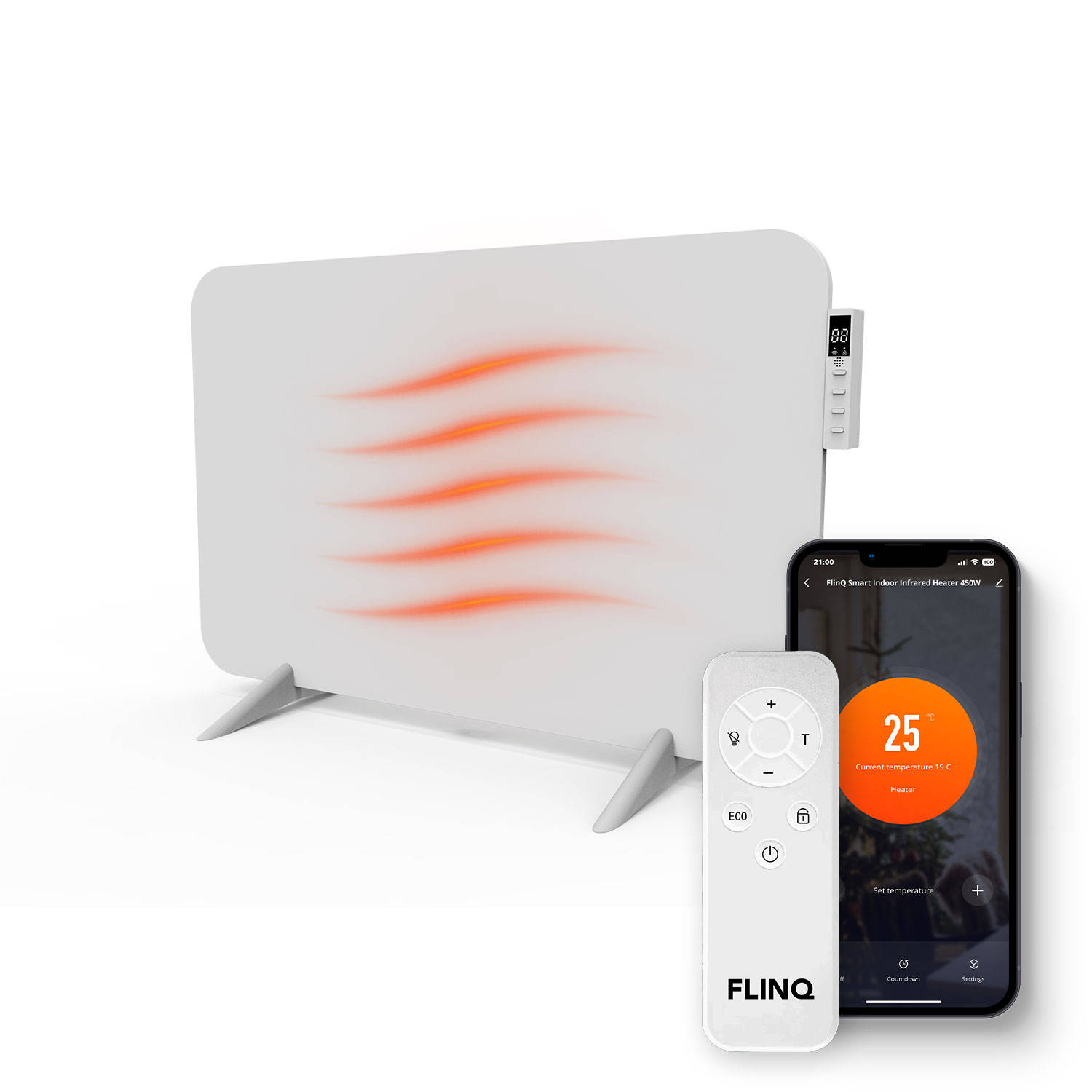 FlinQ Smart Infrarood Paneelverwarmer - Verwarming elektrisch - Verwarmingspaneel - Elektrische kachel - 450W - Wit