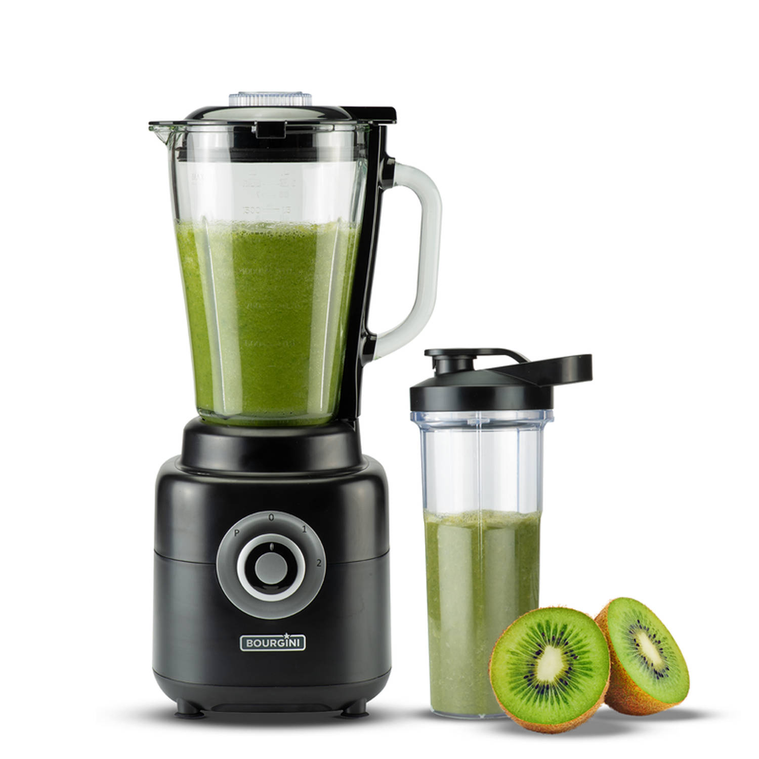 Bourgini Power Blender 1,75L Blender to go met beker Smoothie blender en ijscrusher- 1000 Watt Zwart