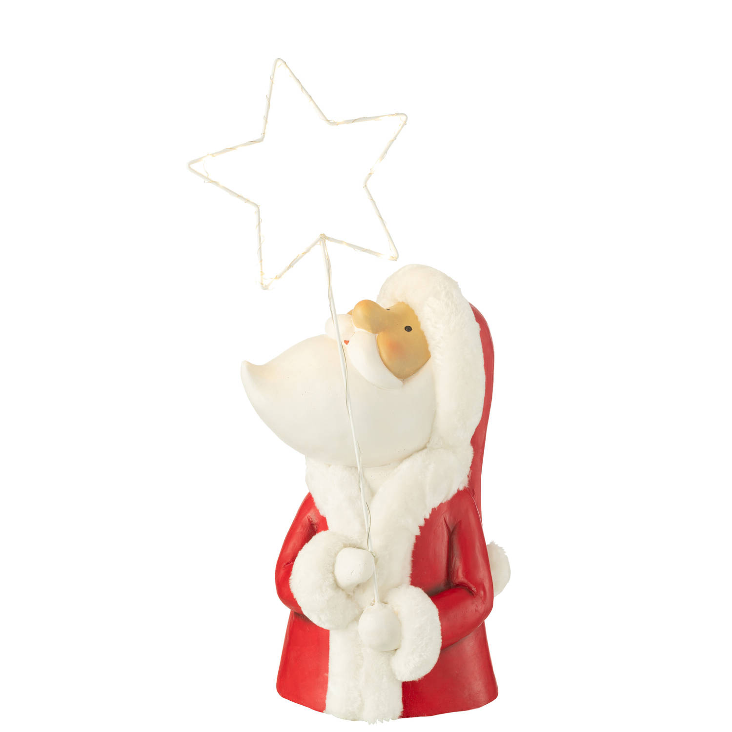 J-line - Kerstman Led Ster Resin Wit/rood Large - 23x23x67cm