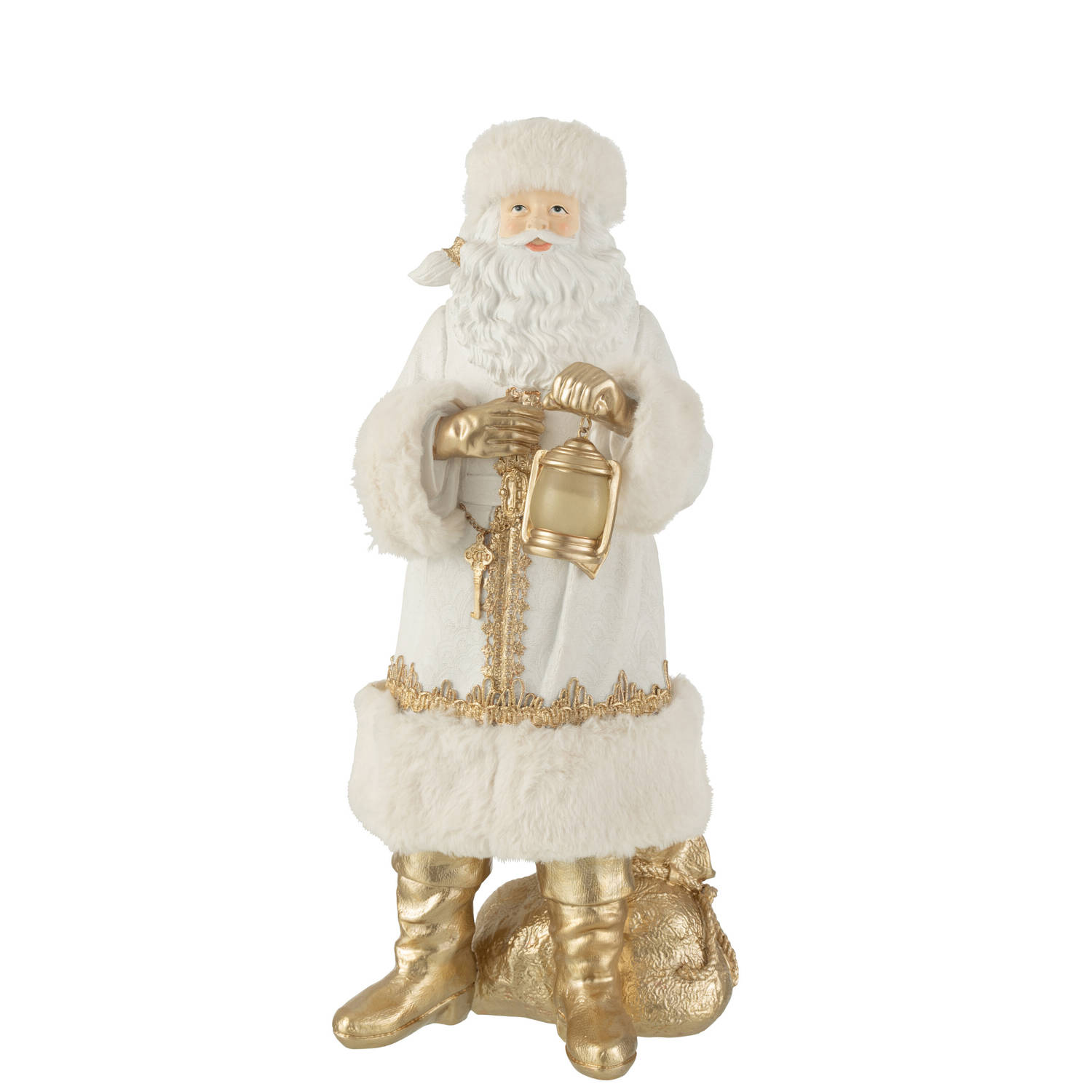 J-line - Kerstman Poly Wit/goud - 20.5x18.5x44.5cm