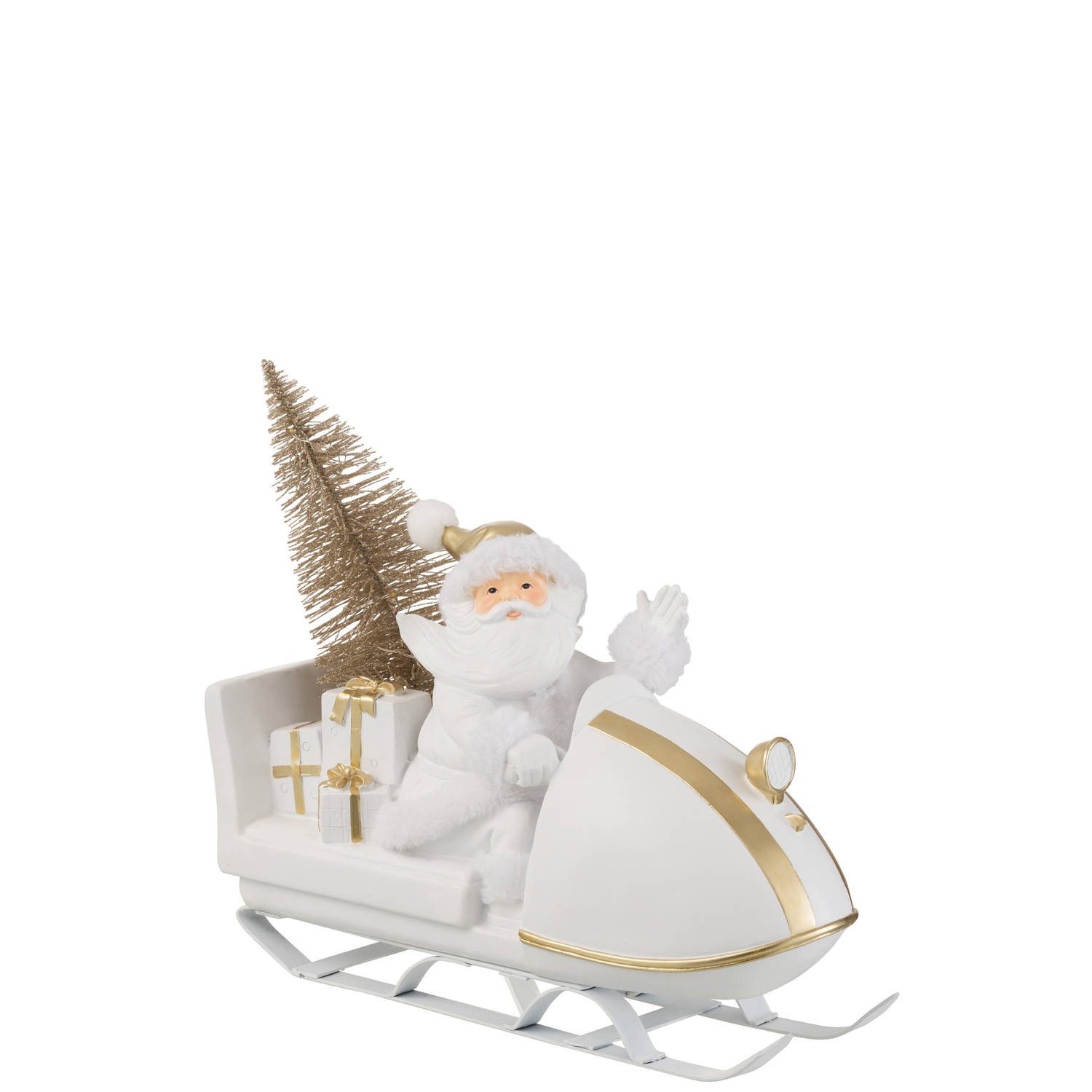 J-line - Kerstman Met Slee Poly Wit/goud - 31x11x30cm