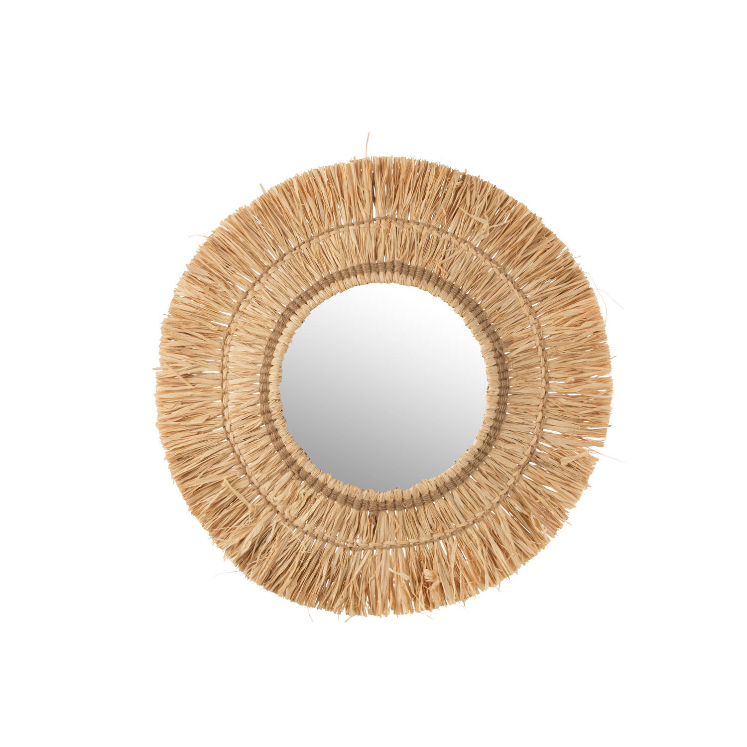 J-line - Spiegel Hangend Rond Riet Raffia Naturel - 61.5x61.5x2.5cm