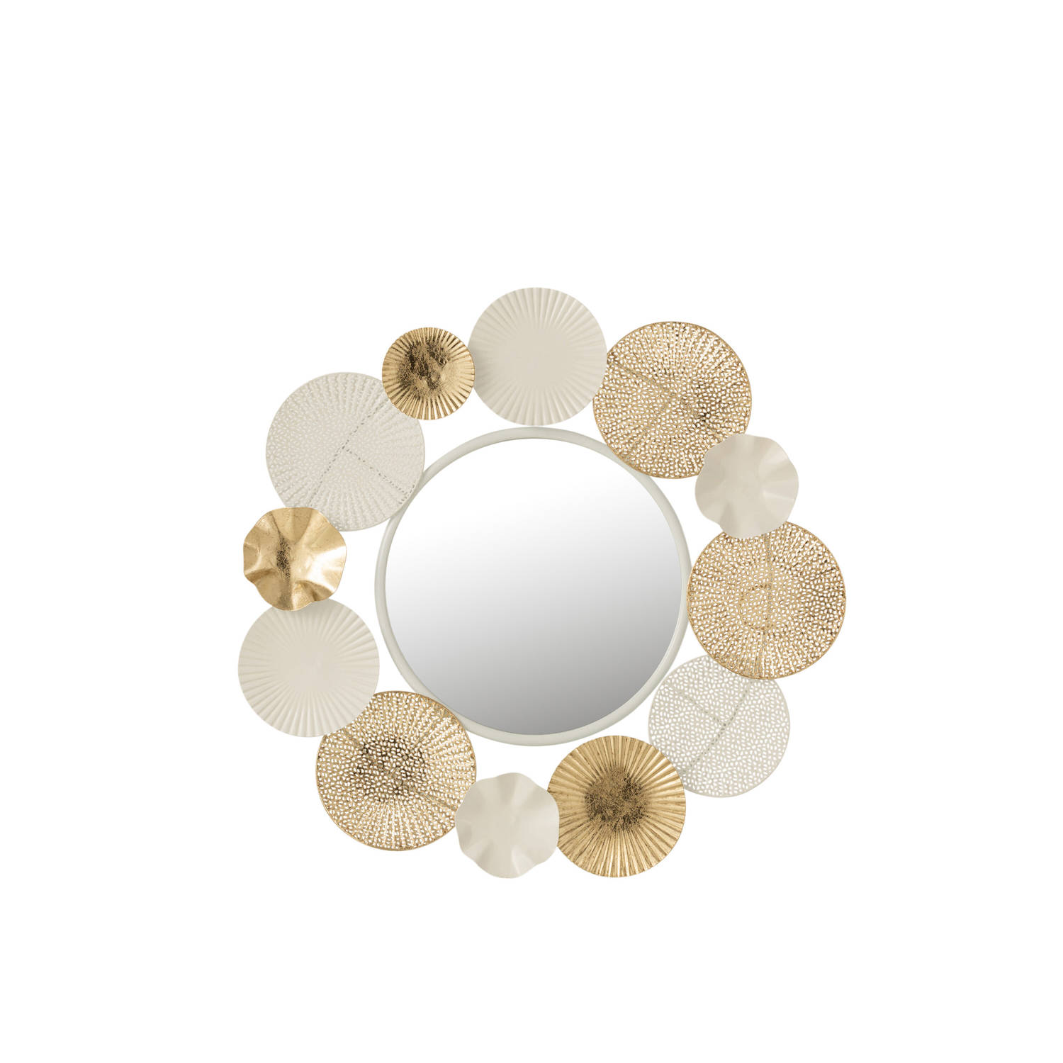 J-line - Spiegel Rond Cirkels Metaal Wit/goud - 67.5x67.5x4cm