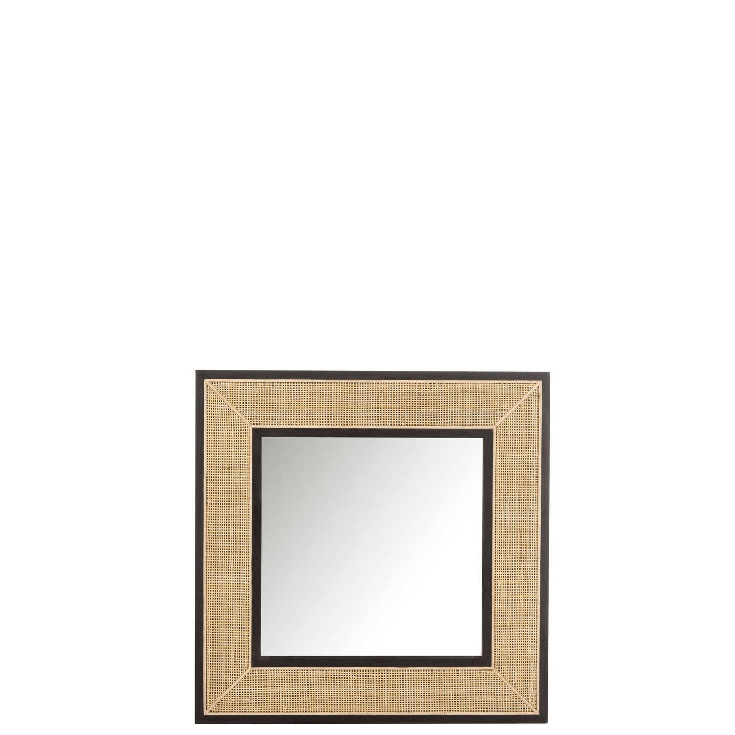 J-line - Spiegel Molly Exotiek Hout/rotan Zwart Small - 80.5x3.5x80.5cm