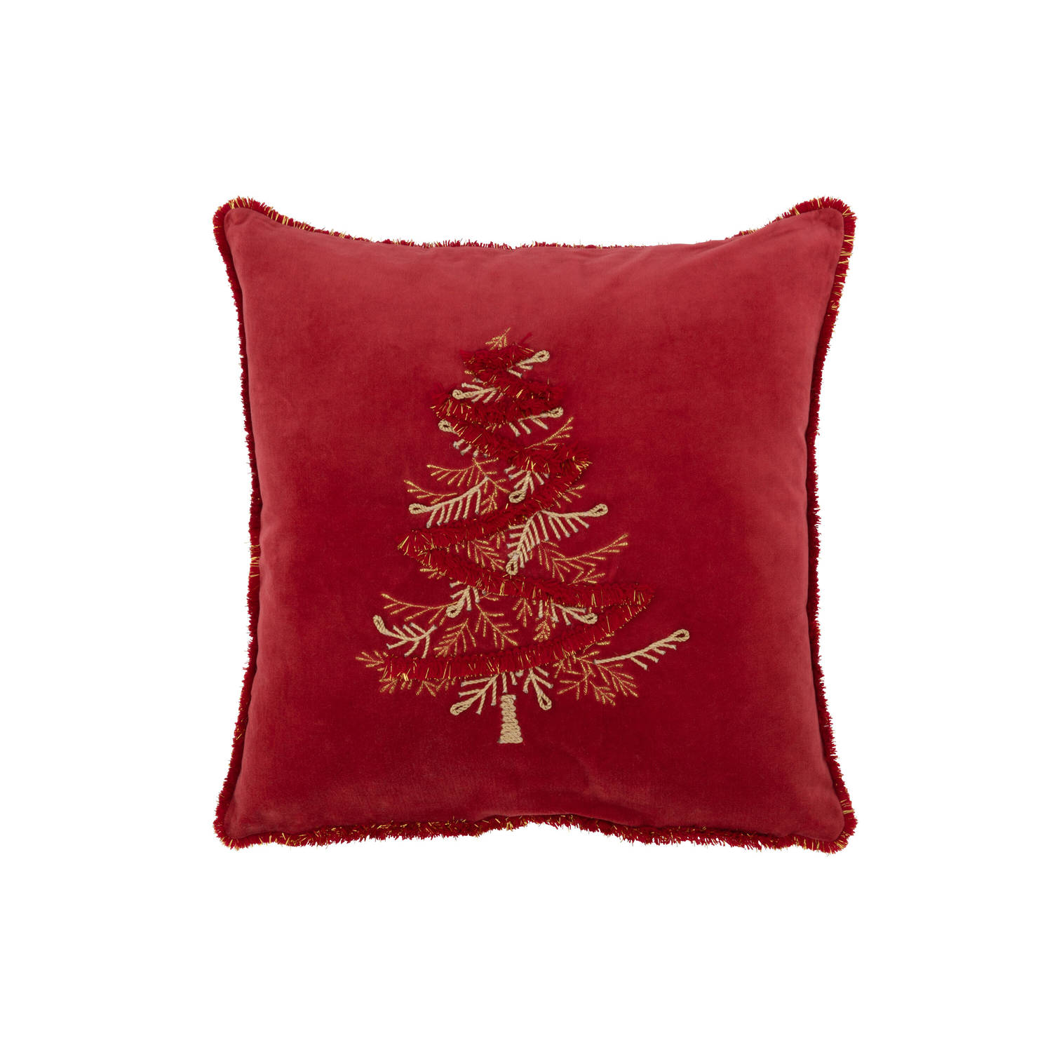 J-line - Kussen Boom Textiel Rood/goud - 45x45x12cm