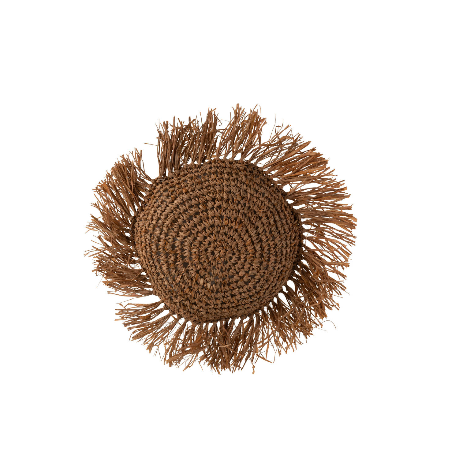 J-line - Kussen Rond Riet Raffia Bruin - 34x34x7cm