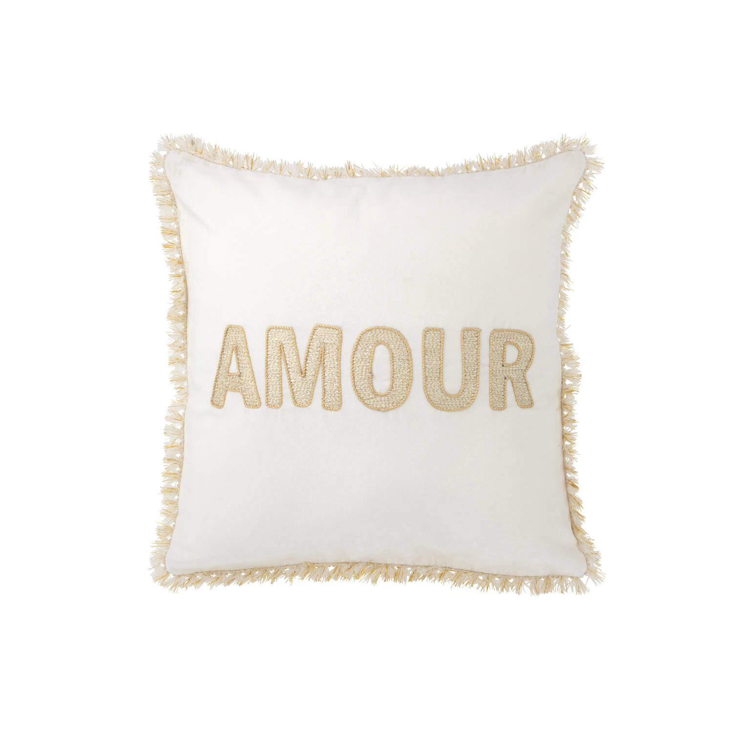 J-line - Kussen Amour Textiel Wit/goud - 45x45x3.75cm