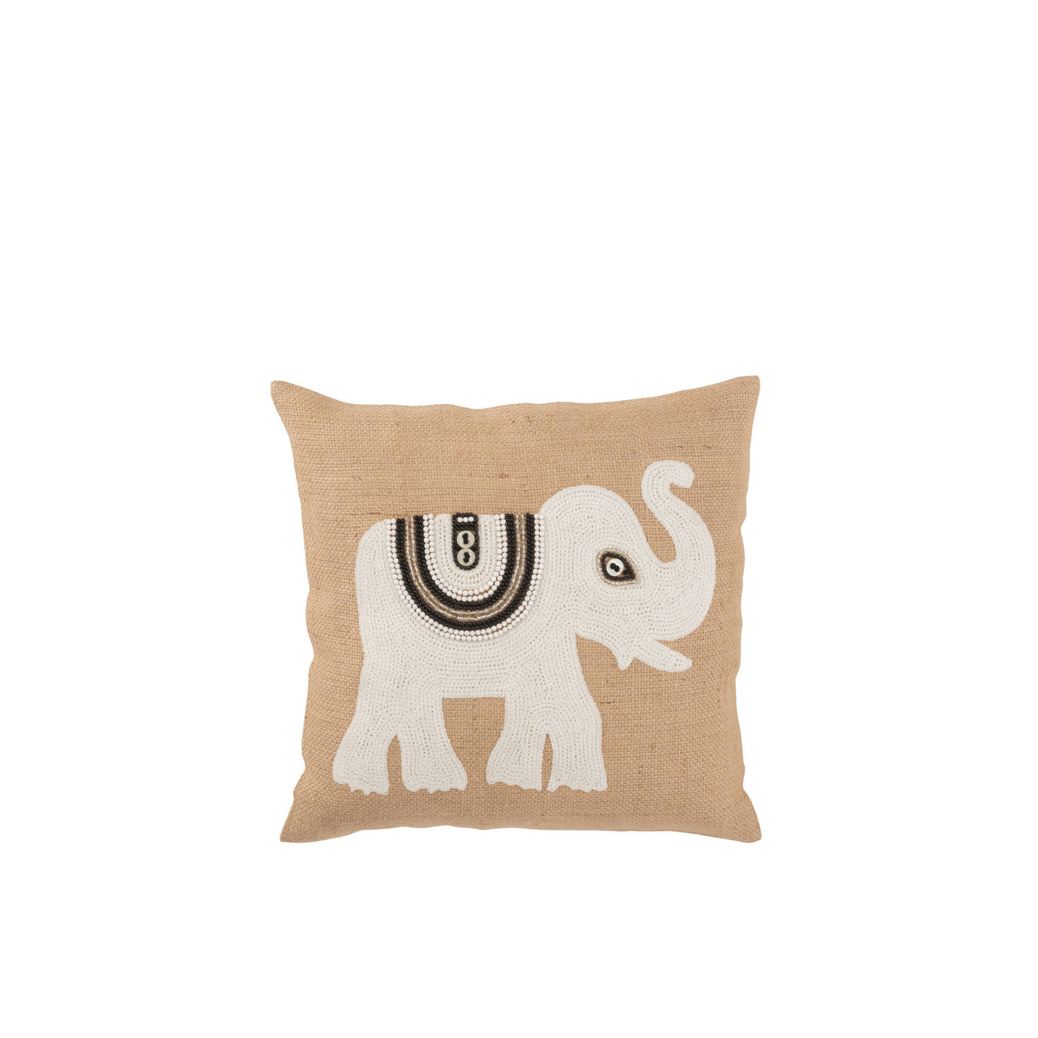 J-line - Kussen Olifant Textiel Naturel/wit Small - 45x45x10.5cm