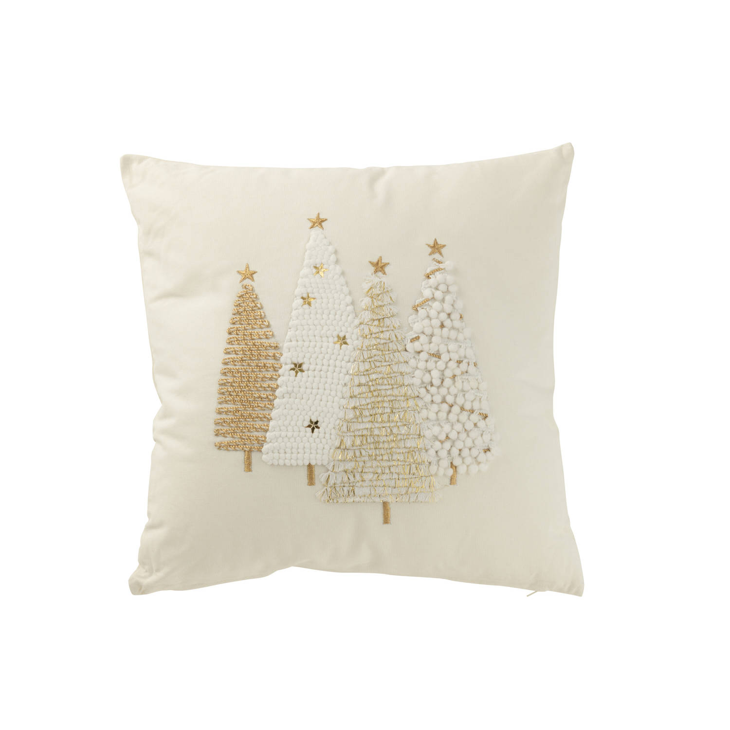 J-line - Kussen Kerstbomen Motief Katoen Wit/goud - 45x45x12cm