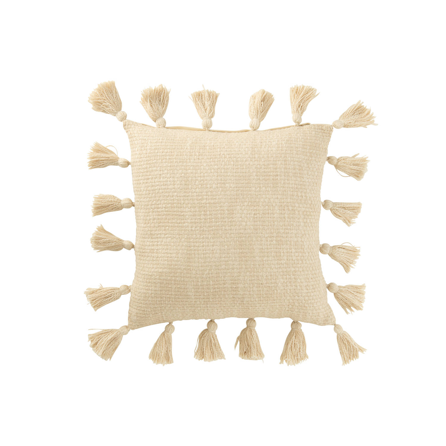 J-line - Kussen Gewoven Kwasten Katoen Beige - 45x45x15cm