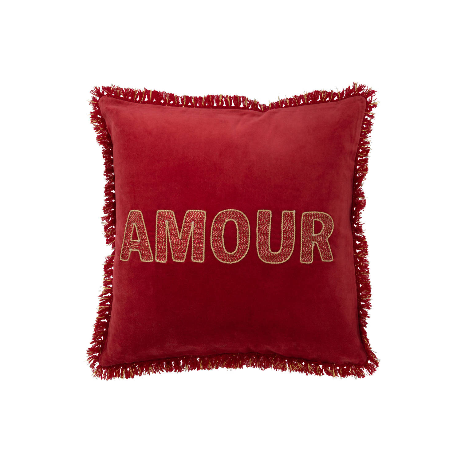 J-line - Kussen Amour Textiel Rood/goud - 45x45x12cm