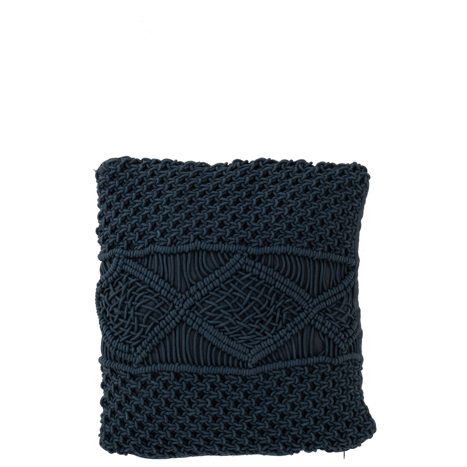 J-line - Kussen Macrame Vierkant Katoen Blauw - 45x45x4cm