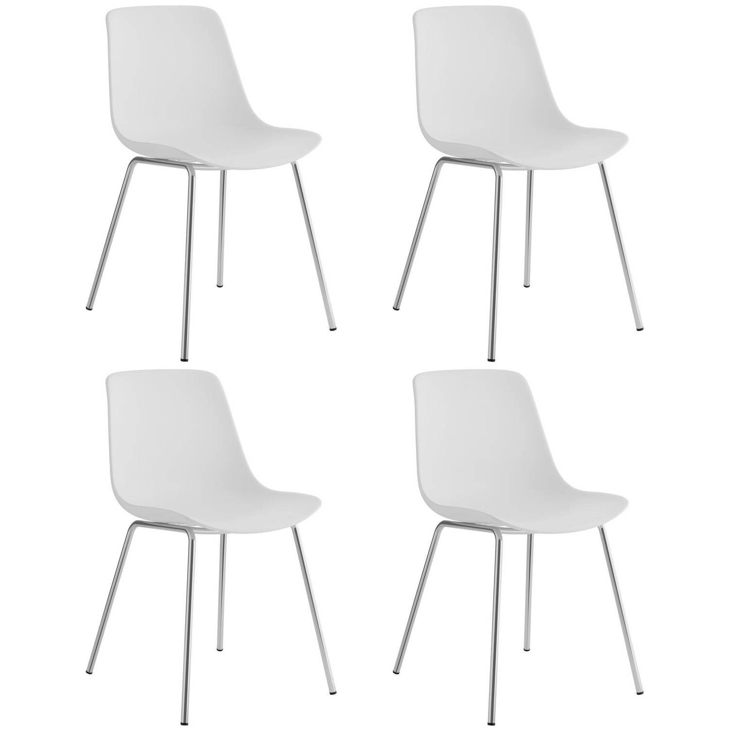 Tectake® Mave Stoelen - Kunststof Eetkamerstoelen in Modern Design - set van 4 - wit/ chroom