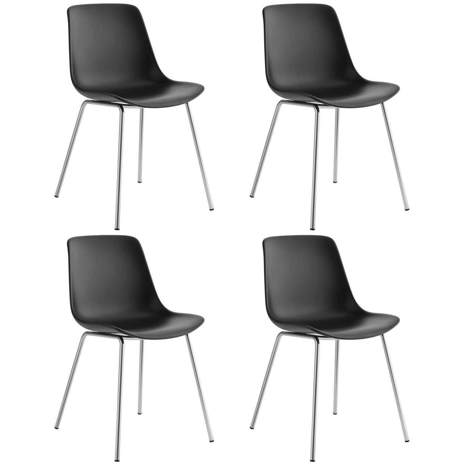 Tectake® Mave Stoelen - Kunststof Eetkamerstoelen in Modern Design - set van 4 - zwart/ chroom