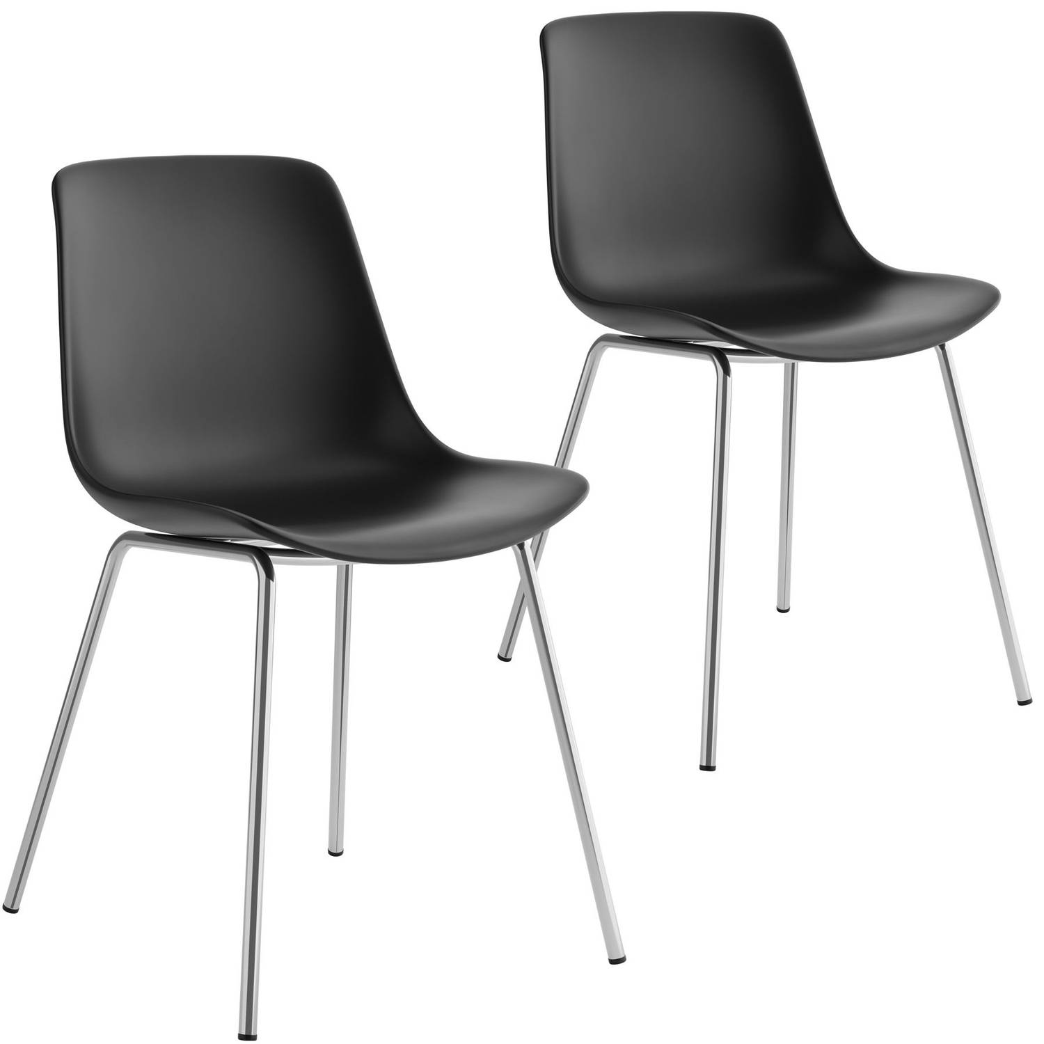 Tectake® Mave Stoelen - Kunststof Eetkamerstoelen in Modern Design - set van 2 - zwart/ chroom