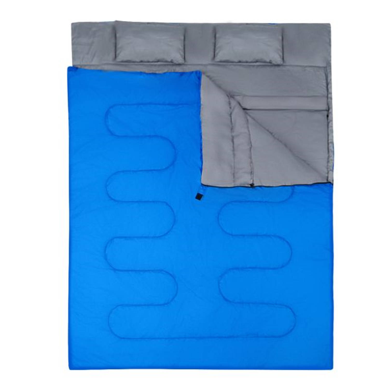 Costway Dubbele 2-in-1 Waterdichte Slaapzak Voor 2-personen - Slaapzak met 2 Kussens en Draagtas voor Kamperen en Reizen 220x150 cm Blauw