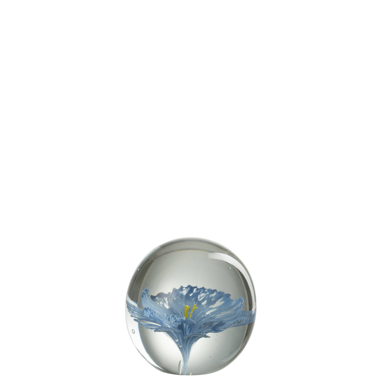 J-line - Presse Pap Bloem Glas Blauw Large - 10x10x10cm