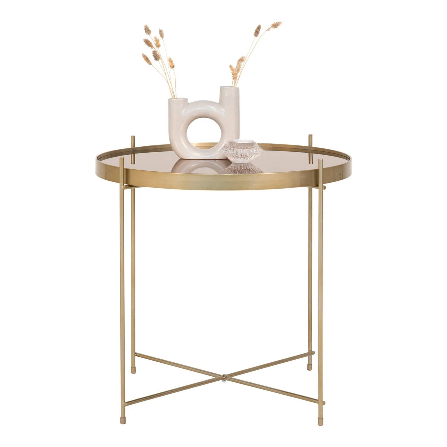 QUVIO Salontafel Emma Rond Staal Glas Ø48 cm Goud