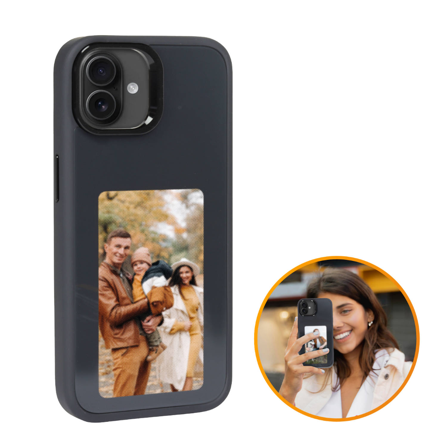 R2B Foto Hoesje geschikt voor iPhone 16 Incl. Screenprotector E-ink Telefoon hoesje met eigen foto i