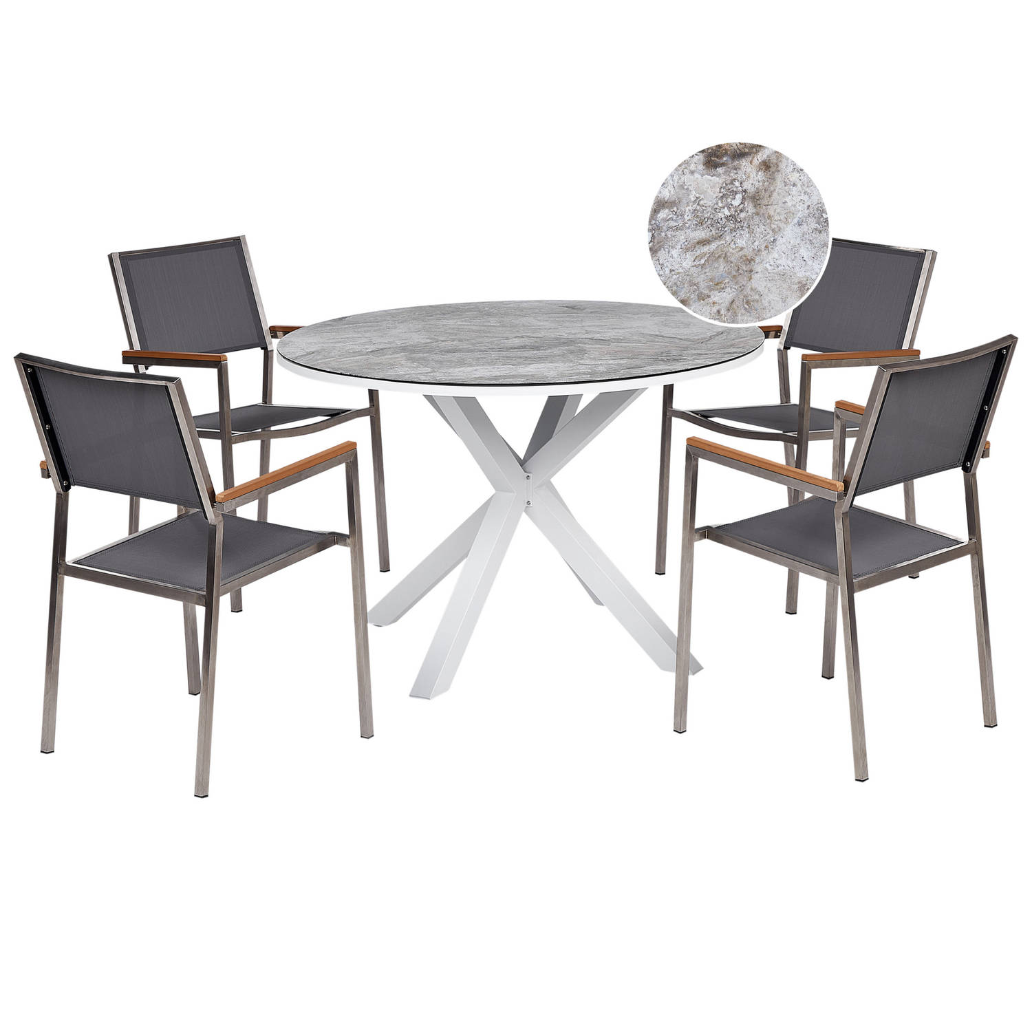 Beliani MALETTO-GROSSETO Tuintafelset-Grijs-Aluminium, Polyester