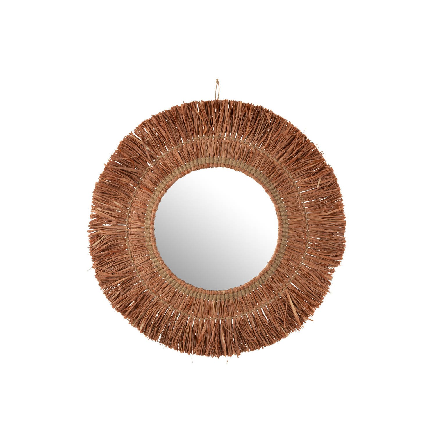 J-line - Spiegel Hangend Rond Riet Raffia Bruin - 61.5x61.5x2.5cm