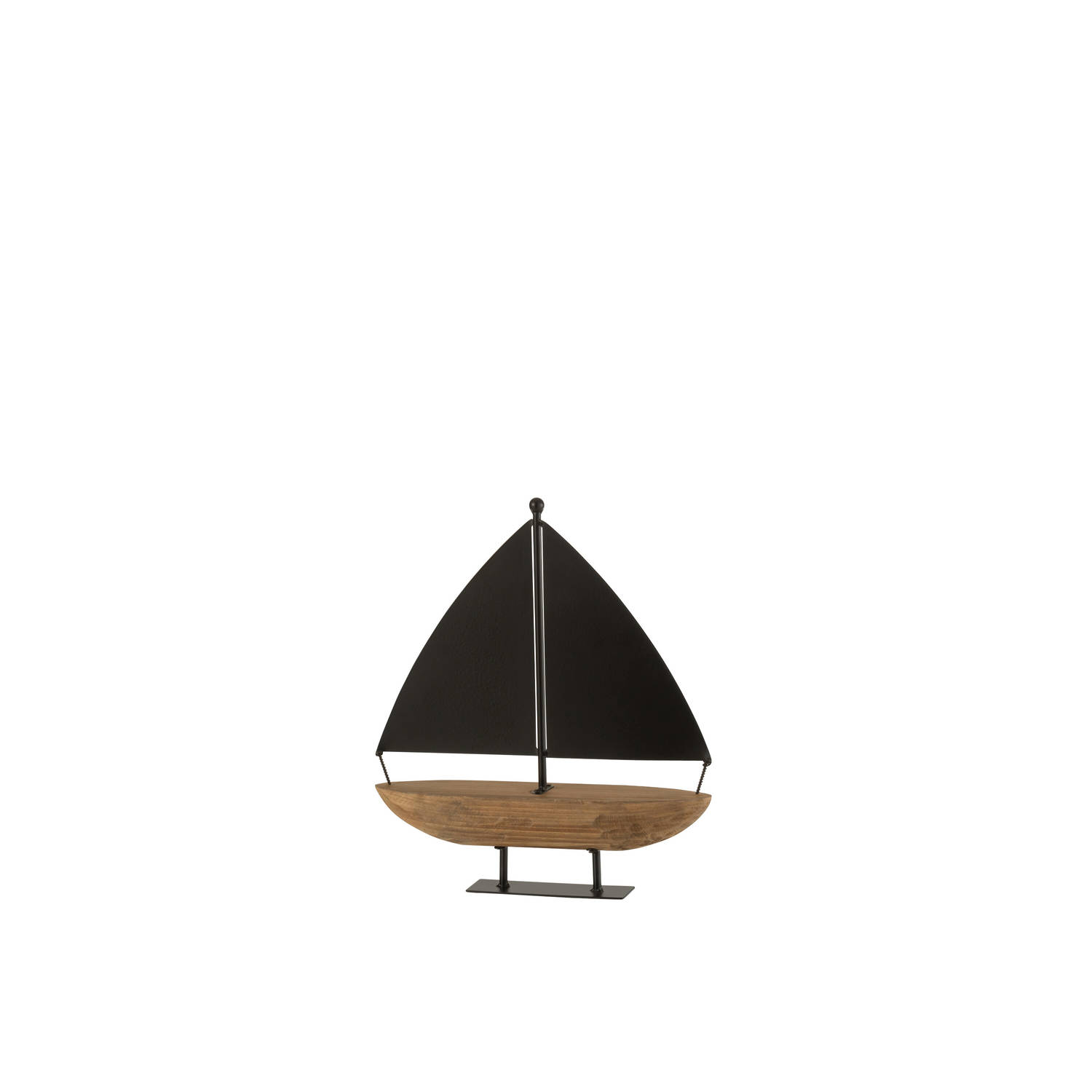 J-line - Zeilboot Hout/metaal Zwart/bruin Small - 34.5x8x35.5cm