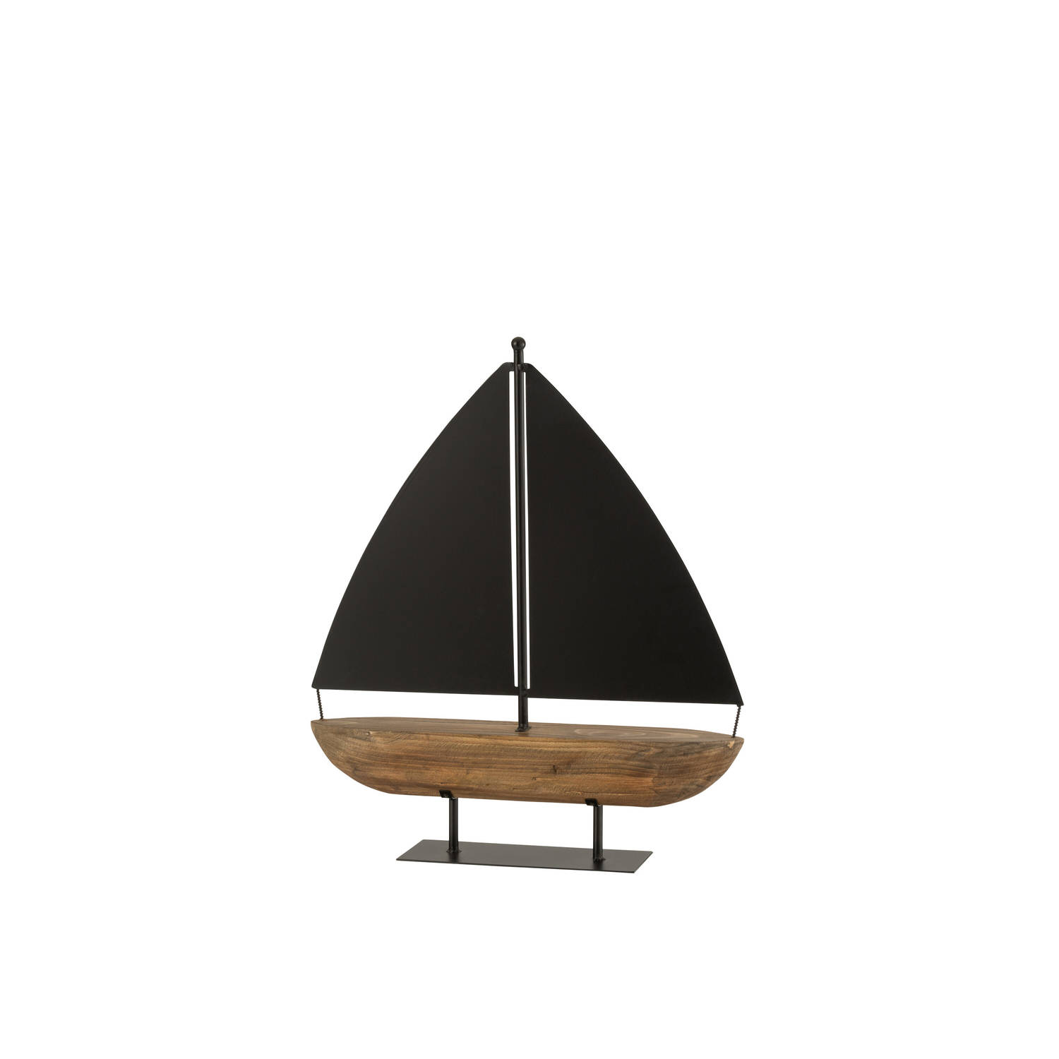 J-line - Zeilboot Hout/metaal Zwart/bruin Large - 45.5x10x49.5cm