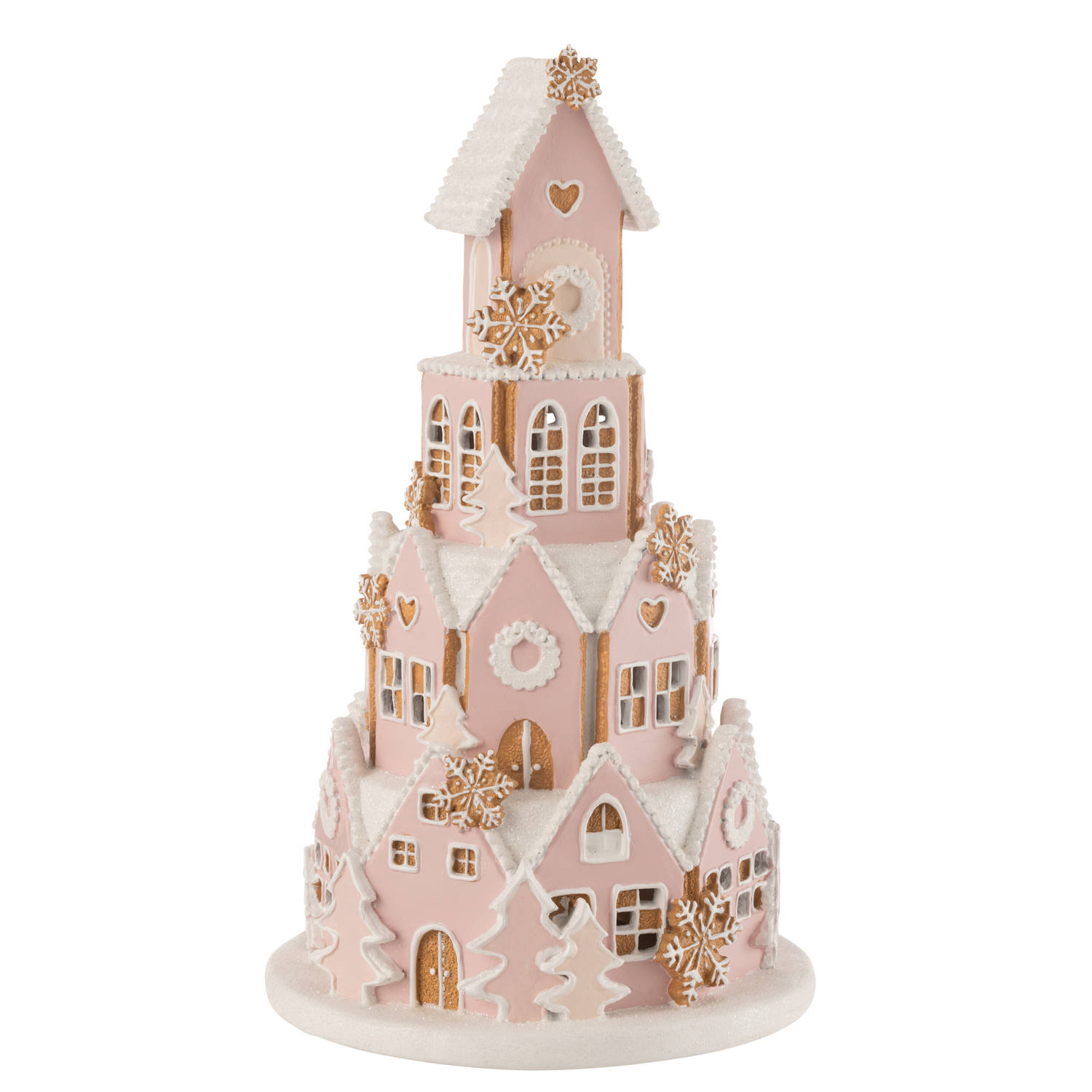 J-line - Peperkoek Huis Roze/wit Large - 24.5x24.5x42cm