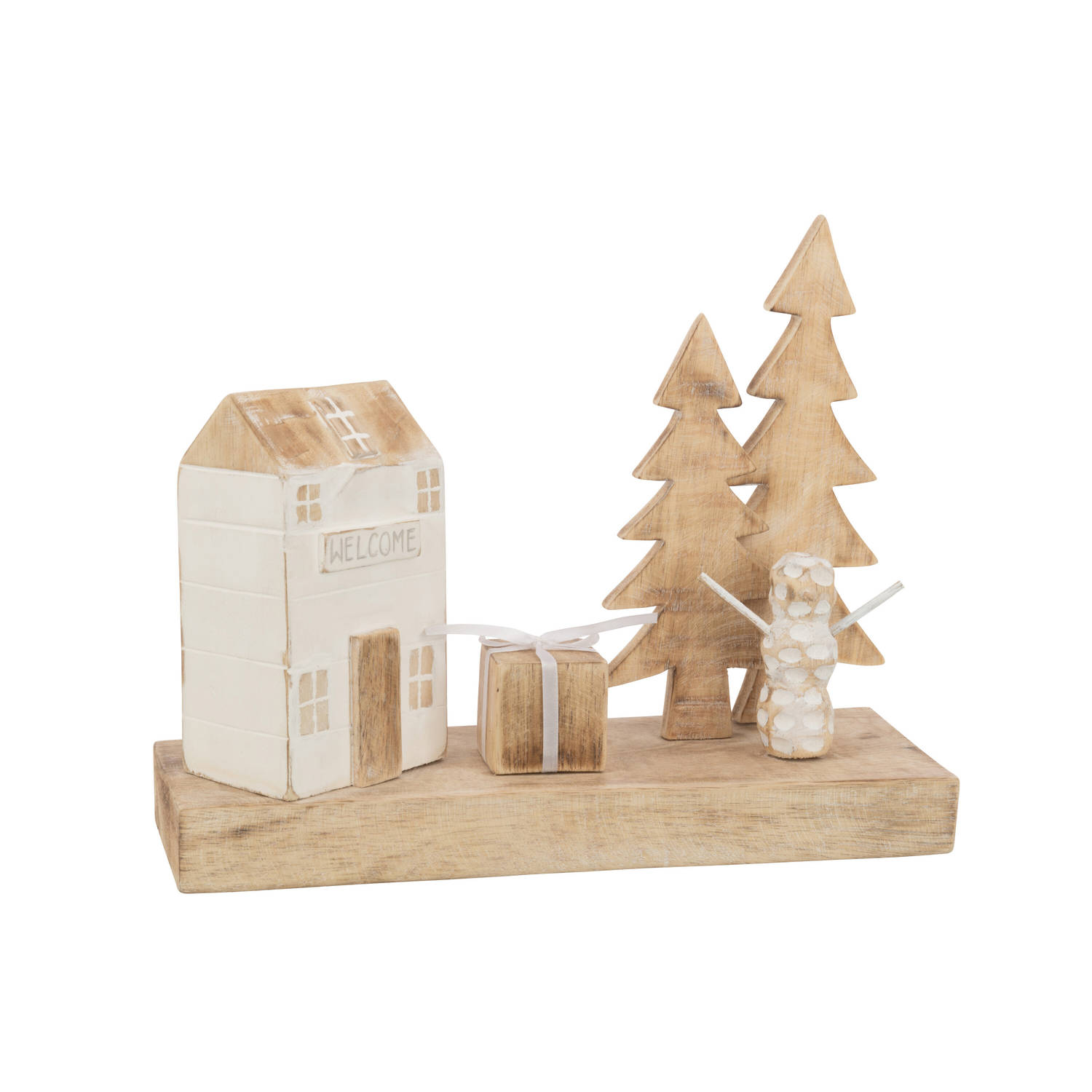 J-line - Decoratie Huis Cadeau Boom Hout Wit - 40x12x30cm