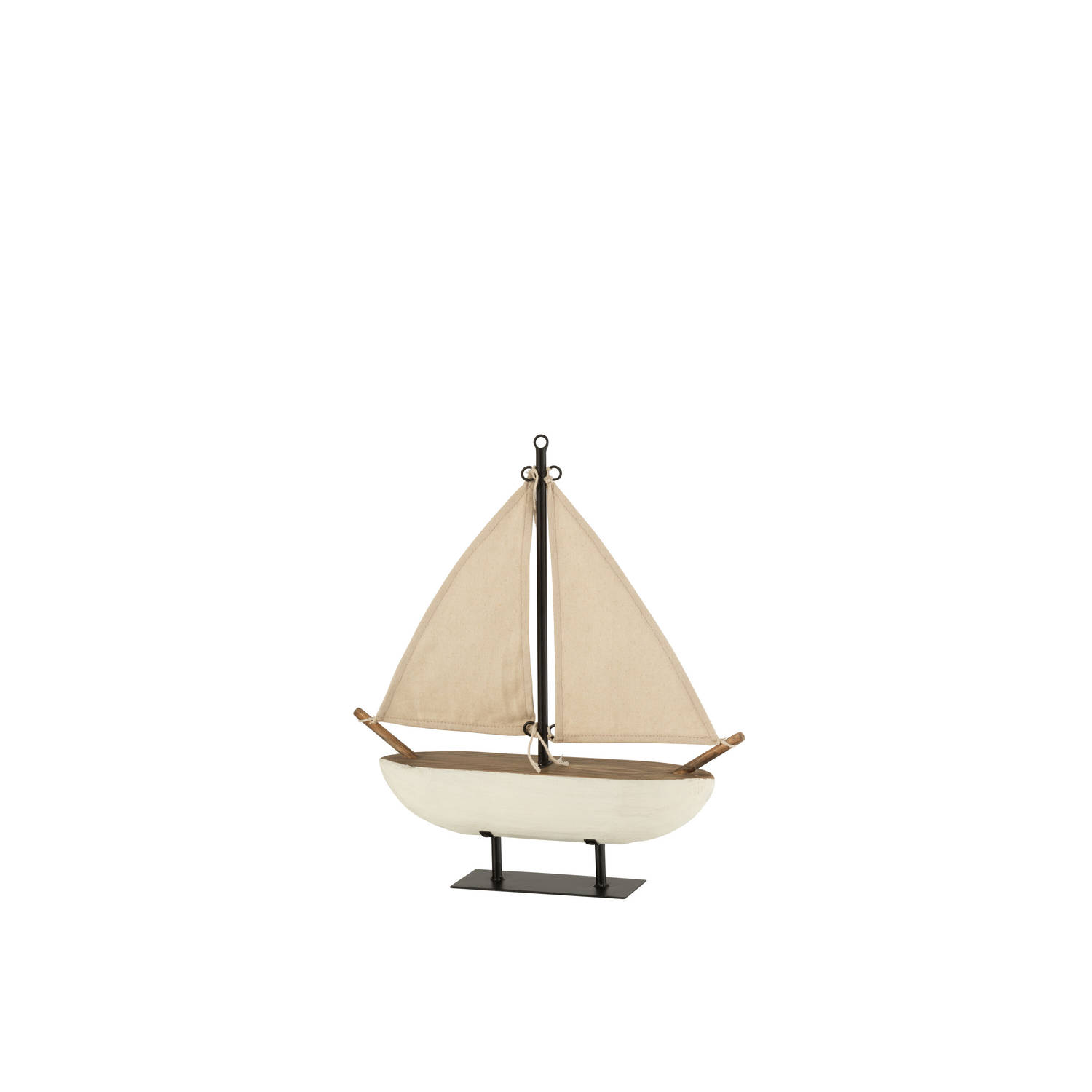 J-line - Zeilboot Hout/jute Wit/bruin Small - 40x9.5x44.5cm