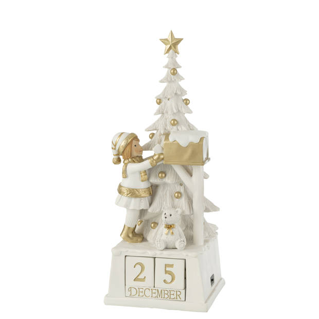 J-line - Kalender Kerstboom Poly Wit/goud - 18.5x18x49.5cm