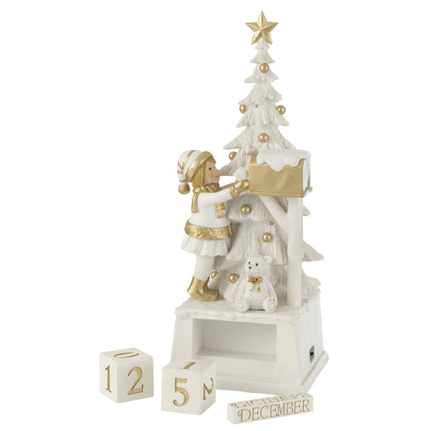 J-line - Kalender Kerstboom Poly Wit/goud - 18.5x18x49.5cm